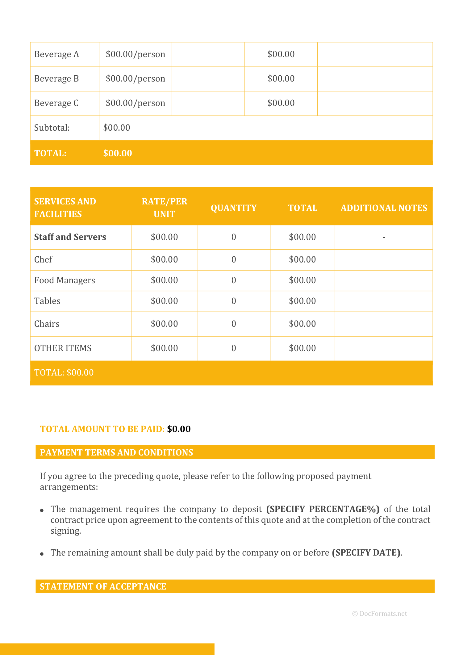Catering Quotation Template - Page 03 - Word, Google Docs, PDF