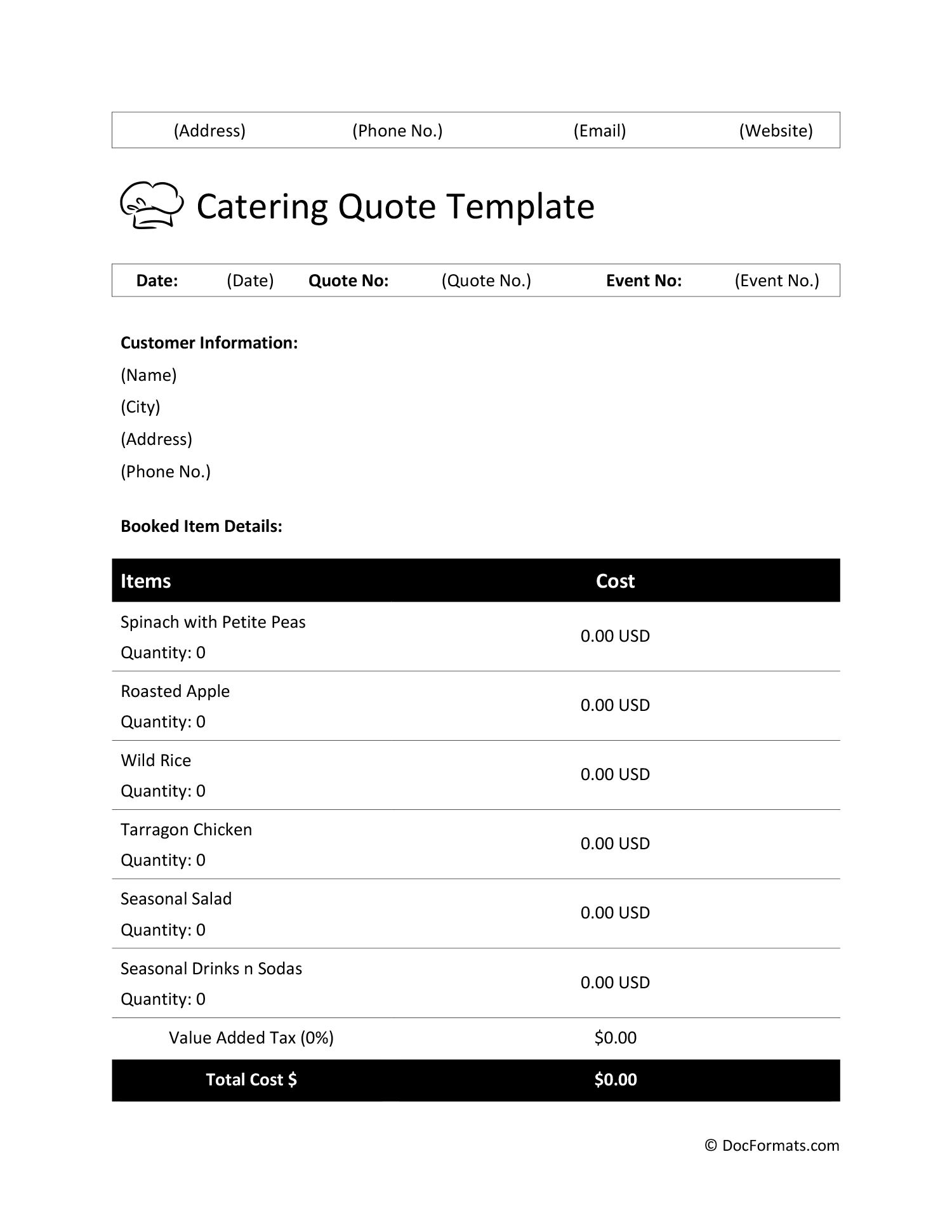 Catering Quote Template - Word, Google Docs, PDF, Excel, Google Sheets