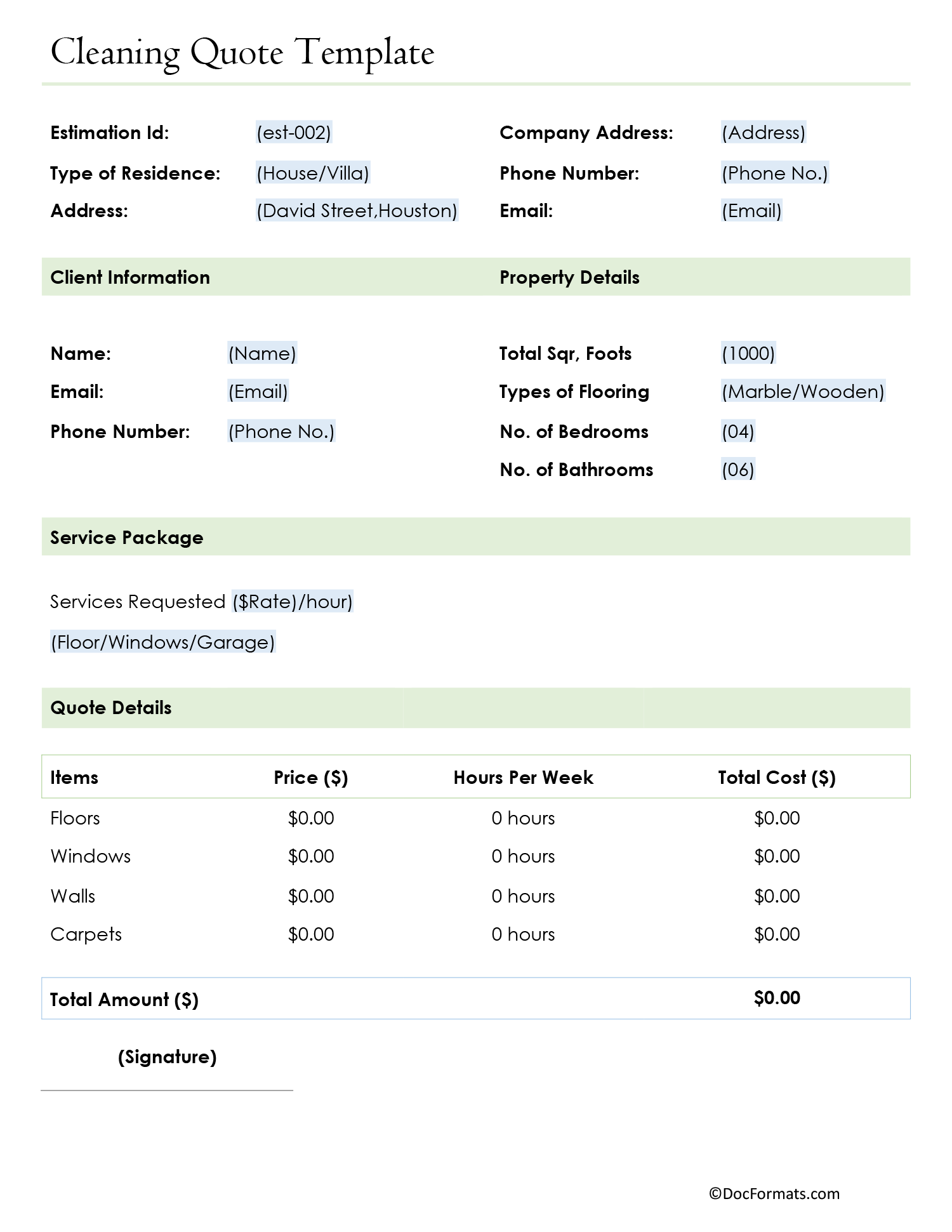 Cleaning Quote Template - Word, Google Docs, PDF, Excel, Google Sheets