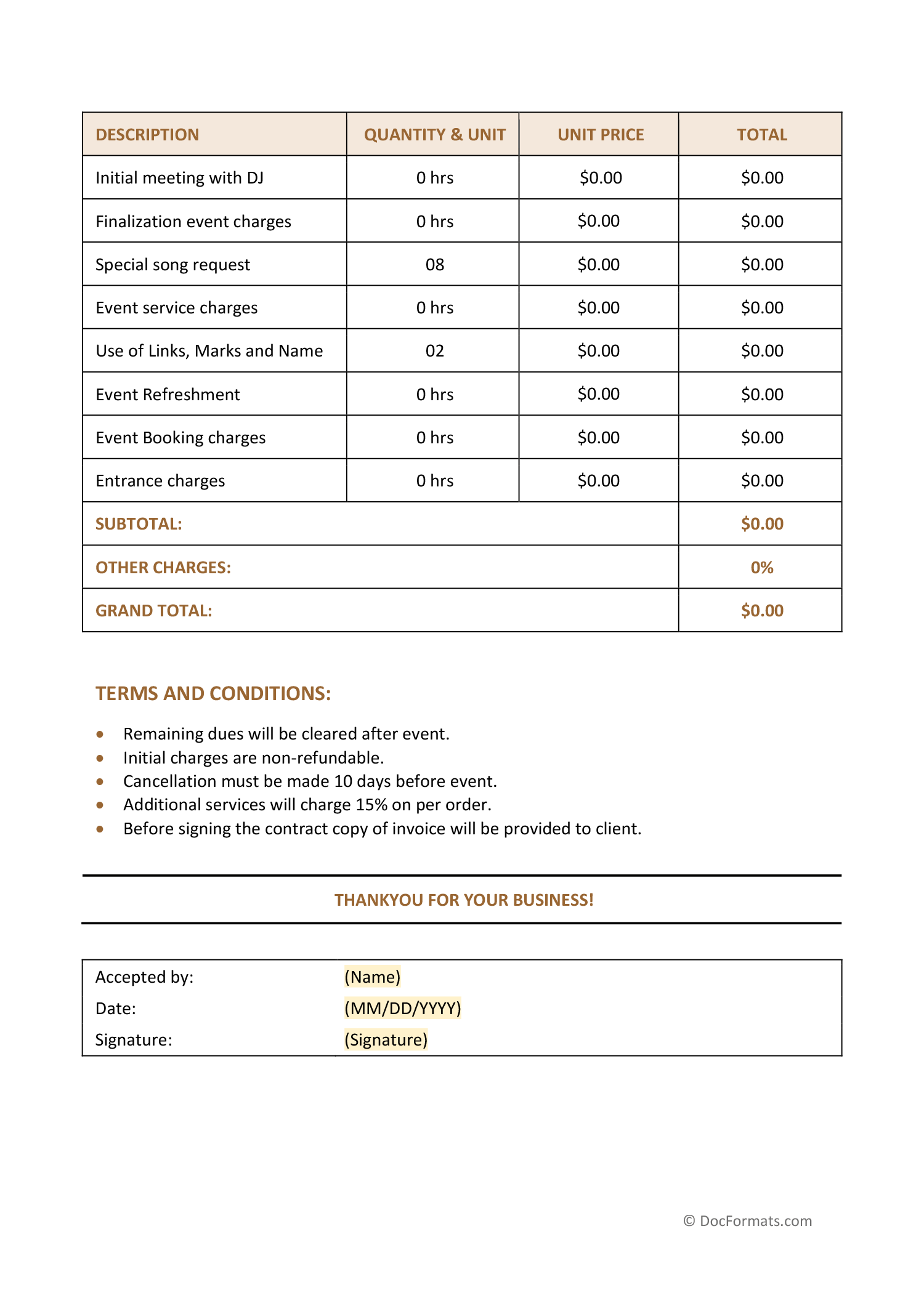 DJ Quote Template - Word, Google Docs, PDF - Page 02