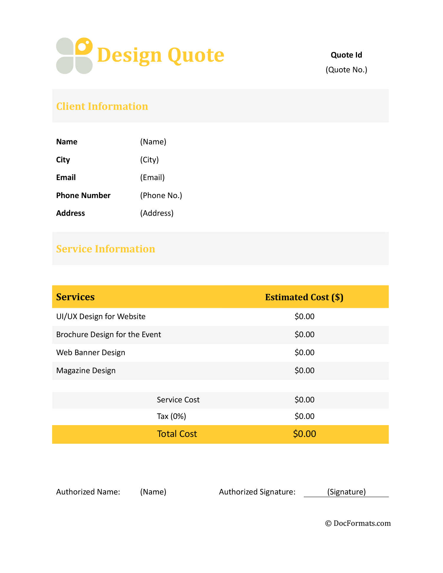 Design Quote Template - Word, Google Docs, Excel, Google Sheets, PDF