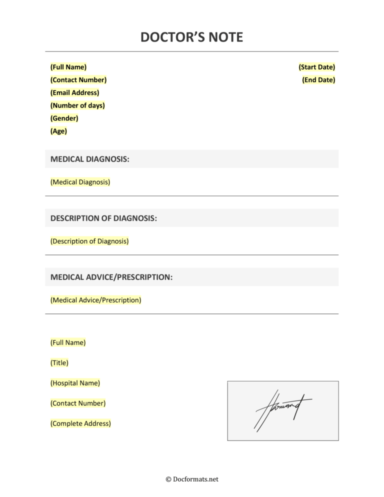 Free Doctor Note Templates (for Work and School) - DocFormats
