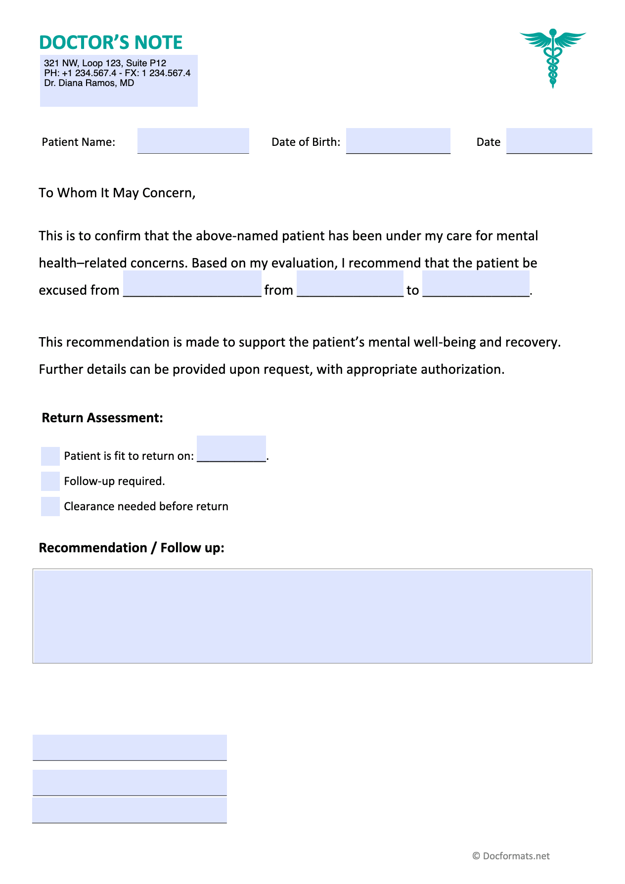 Doctors Note for Mental Health in PDF