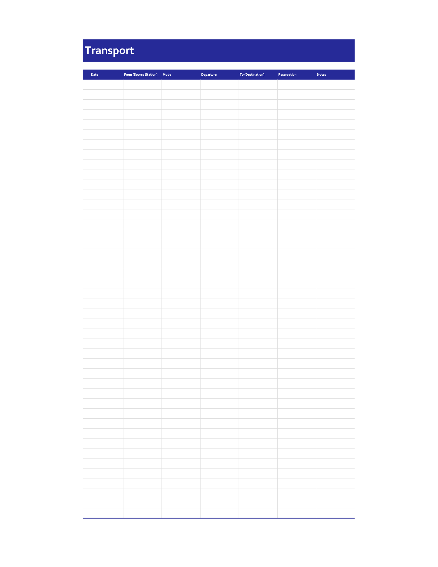 Family Travel Itinerary Template - Page 03 - Excel, Google Sheets