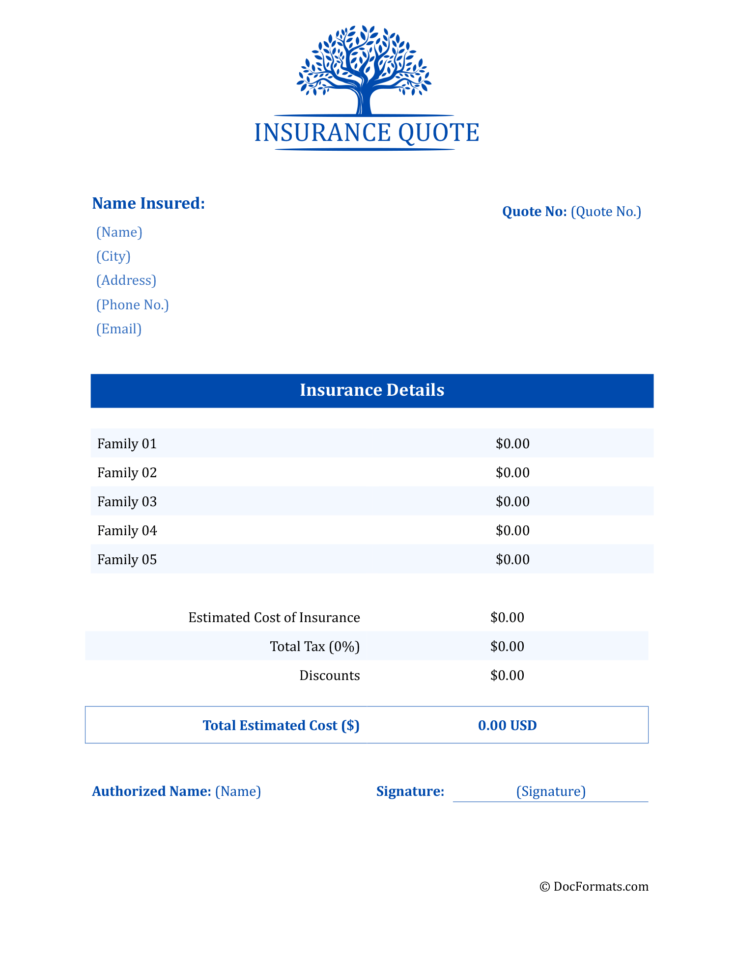 Insurance Quote Template - Word, Google Docs, Google Sheets, PDF