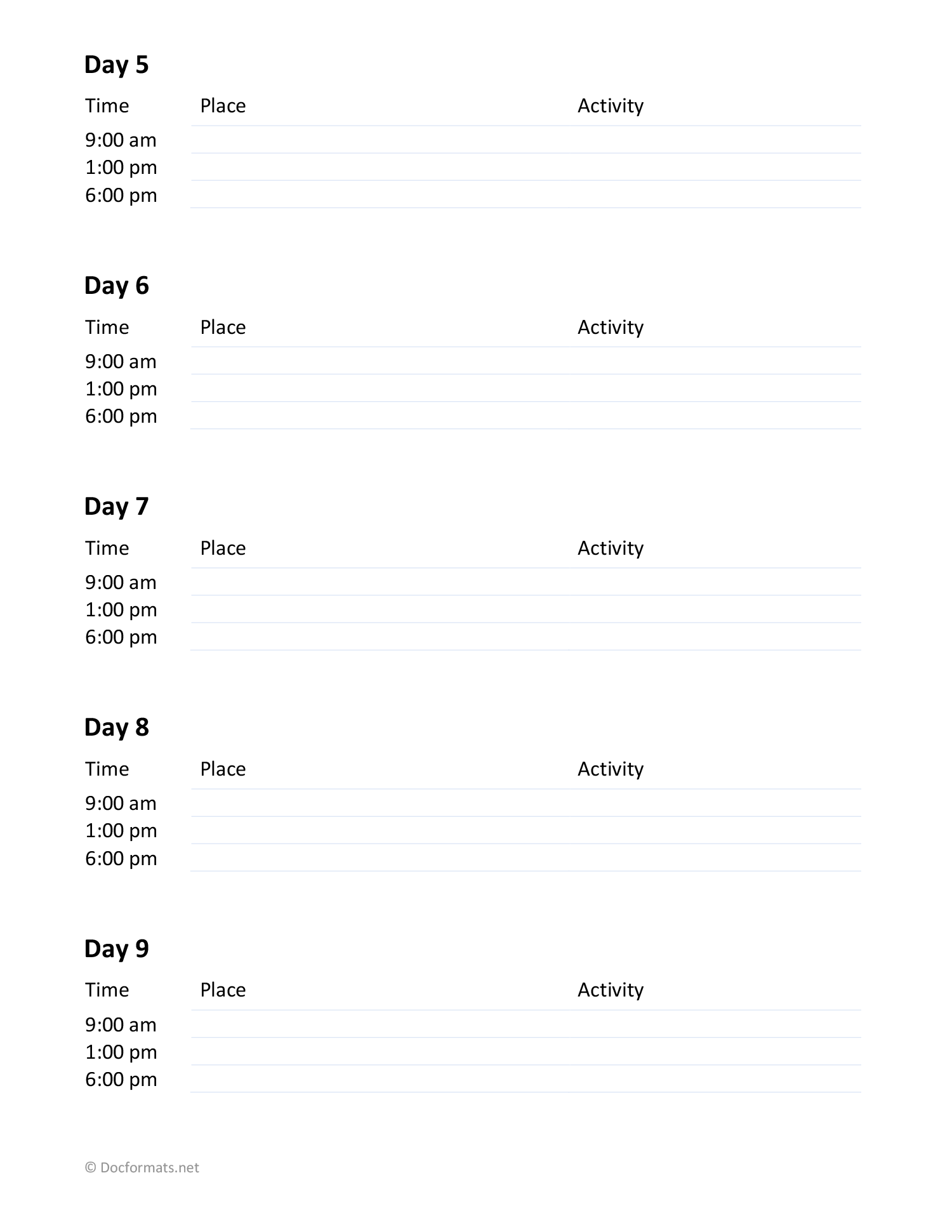 Minimal Trip Itinerary Template - Page 02 - Word, Google Docs