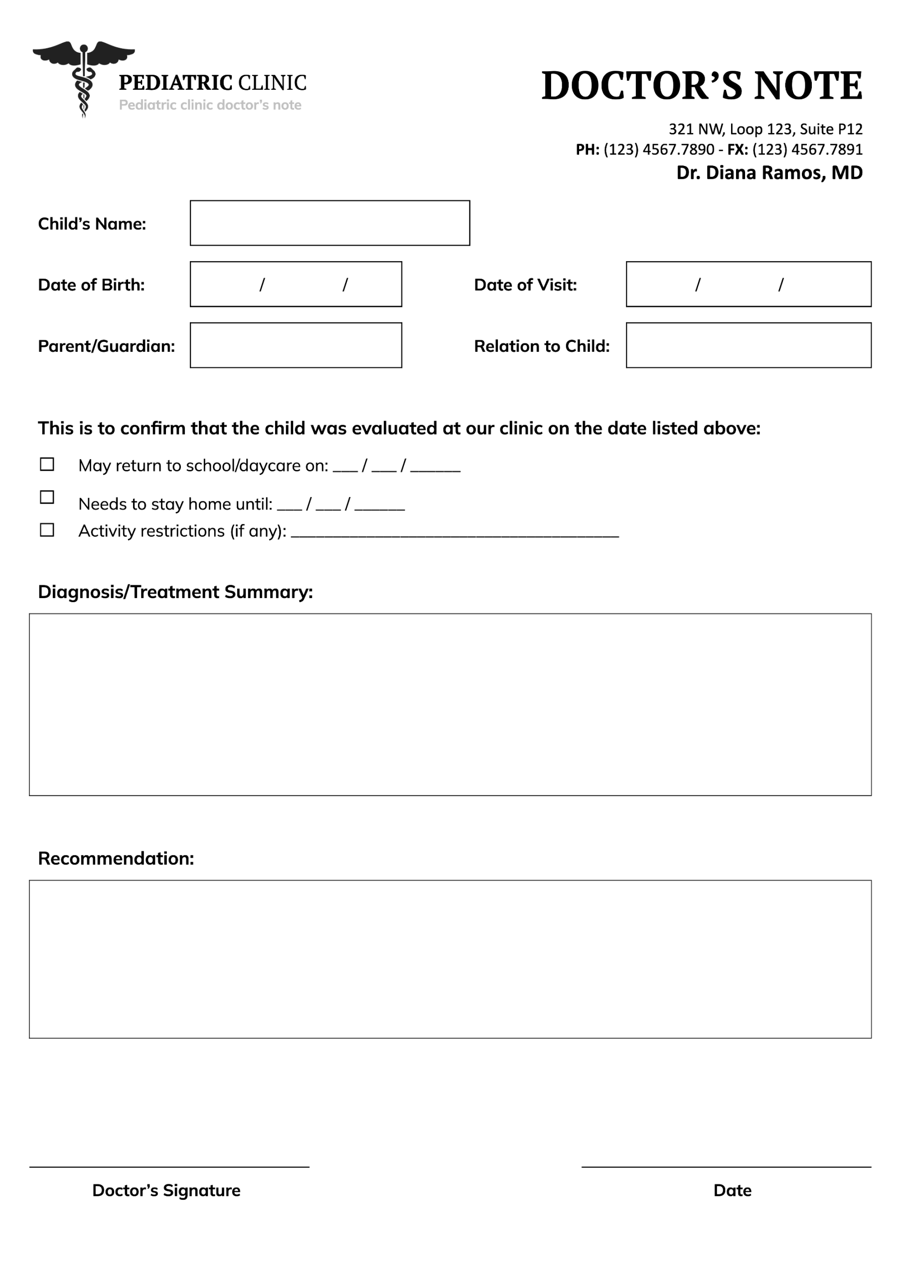 Pediatric Doctors Note Template_ in Google Docs, Word, and PDF