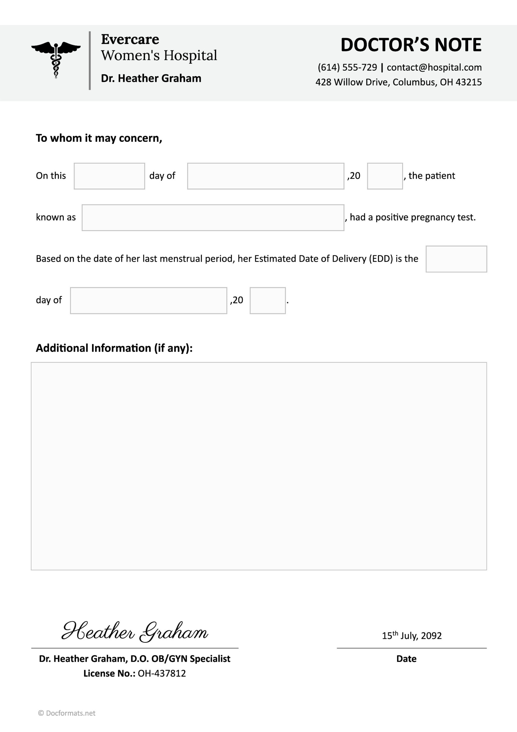 Pregnancy Verification Doctors Note Template - Google Docs, Word - Page 01