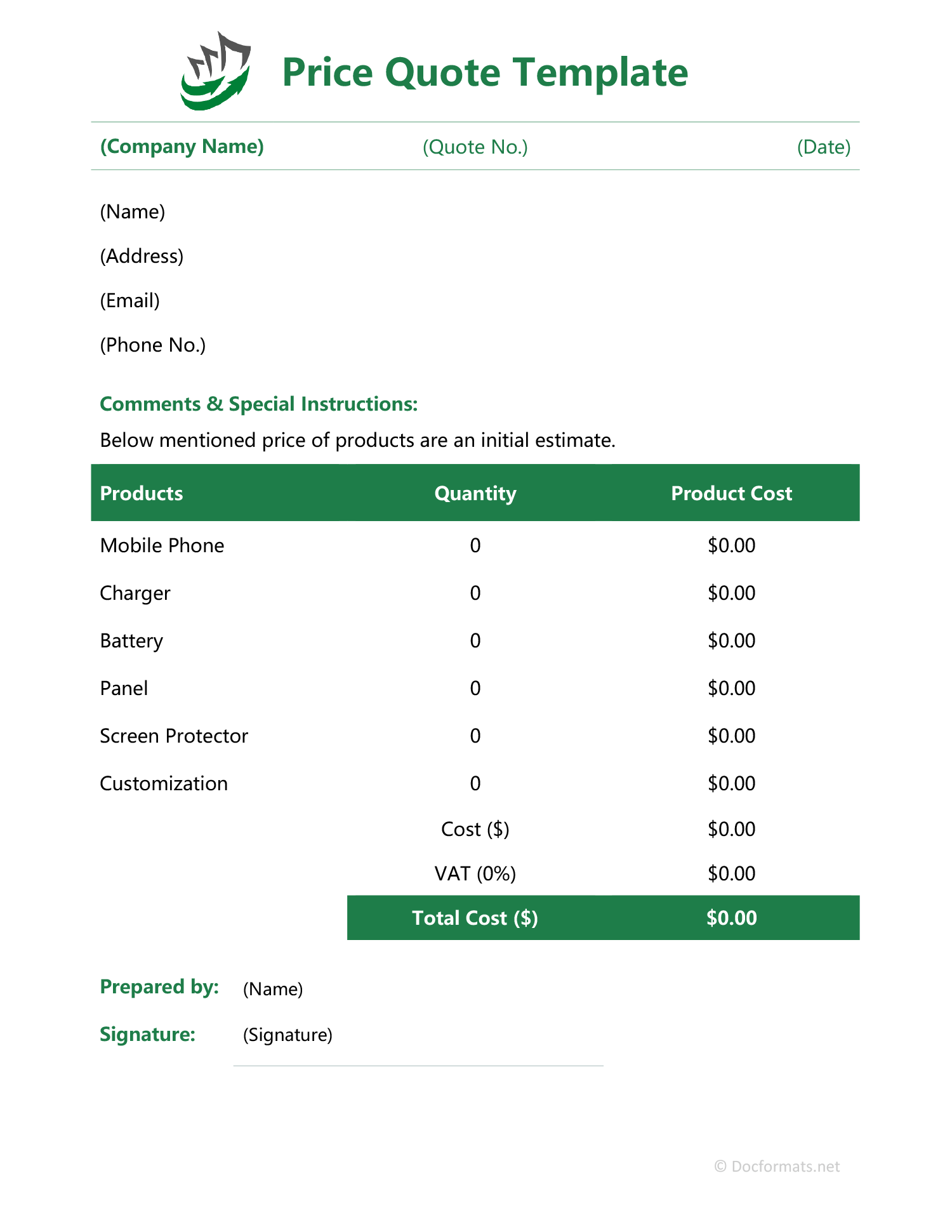 Price Quote Template - Word, Google Docs, PDF, Excel, Google Sheets