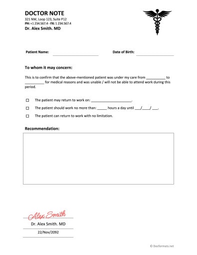Free Doctor Note Templates (for Work and School) - DocFormats
