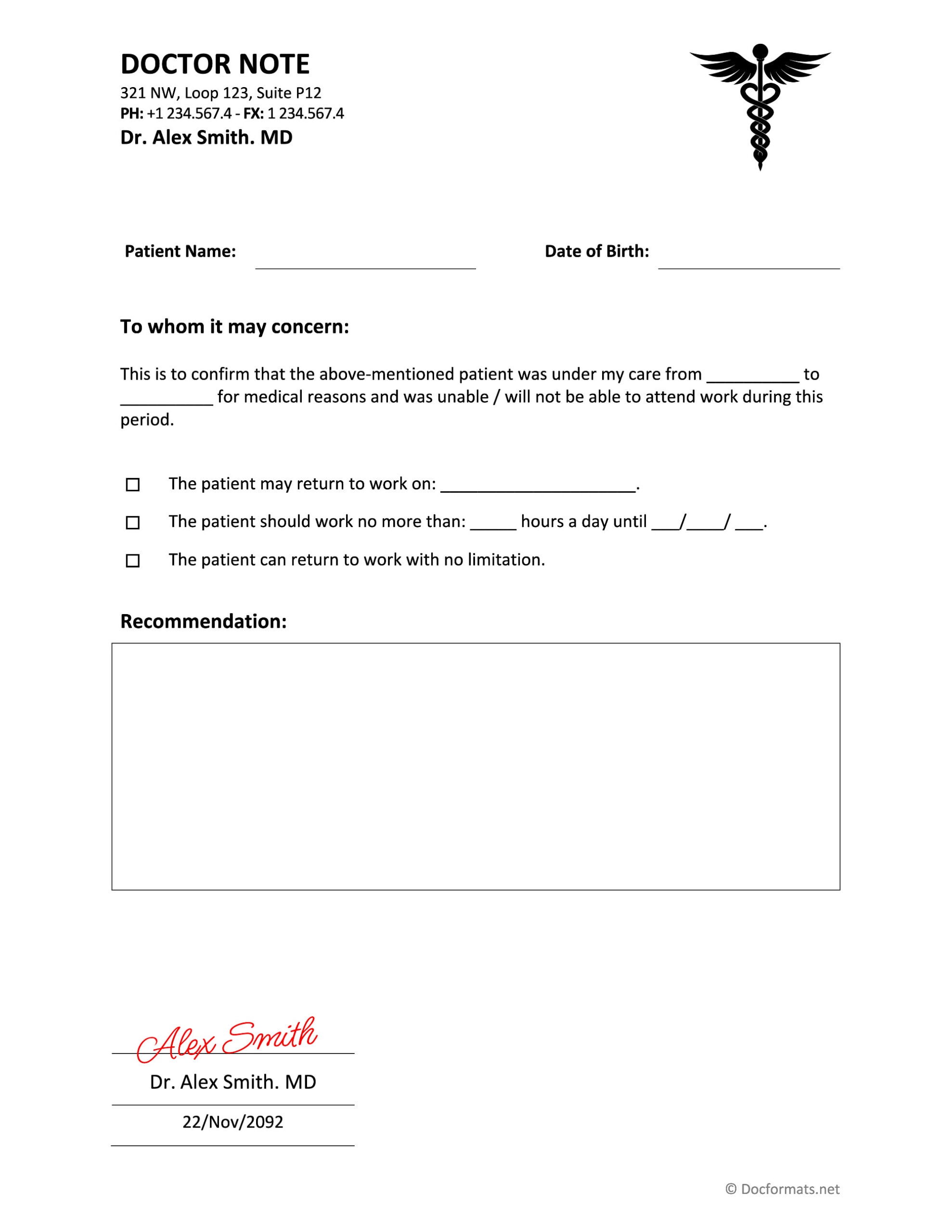 Return to Work Doctors Note - Google Docs, Word, and PDF