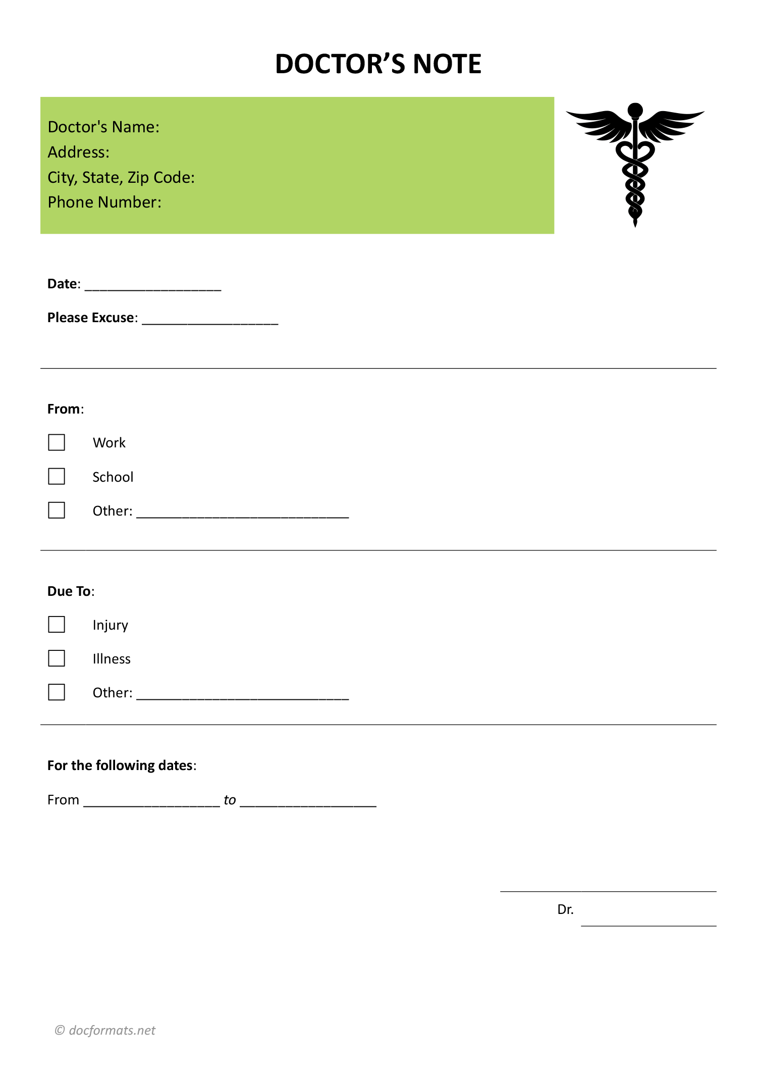 Simple Doctors Note Template - Word, Google Docs, PDF