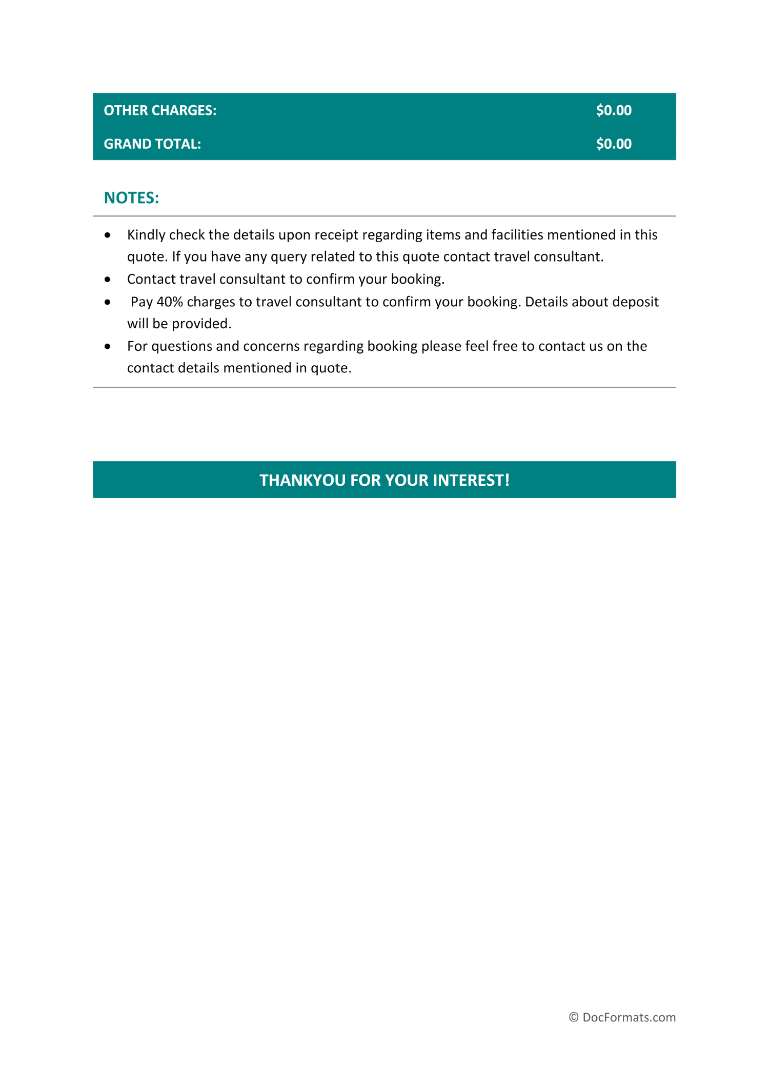 Travel Agency Quote Template - Word, Google Docs, PDF - Page 03