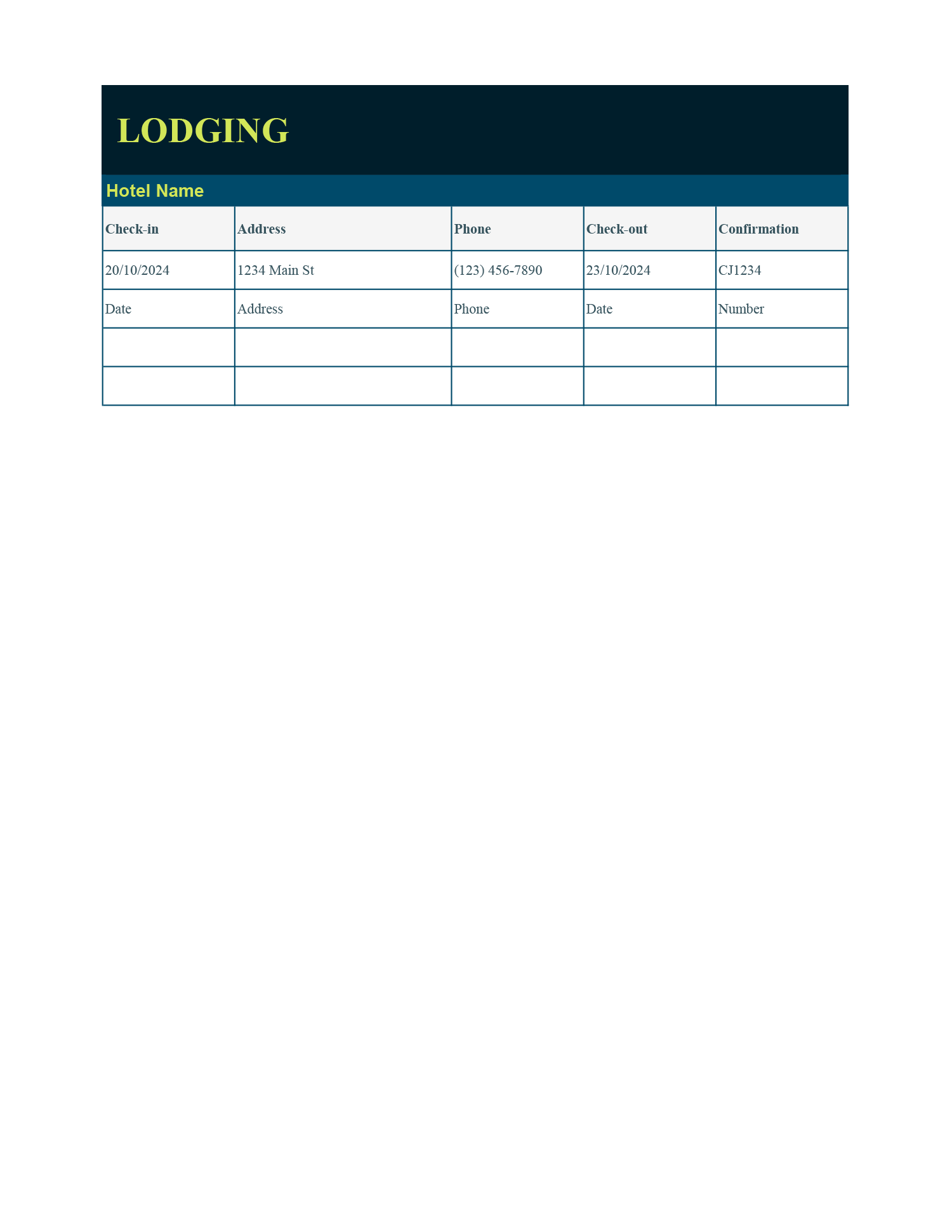 Travel Itinerary Planner Template - Page 02 - Excel, Google Sheets