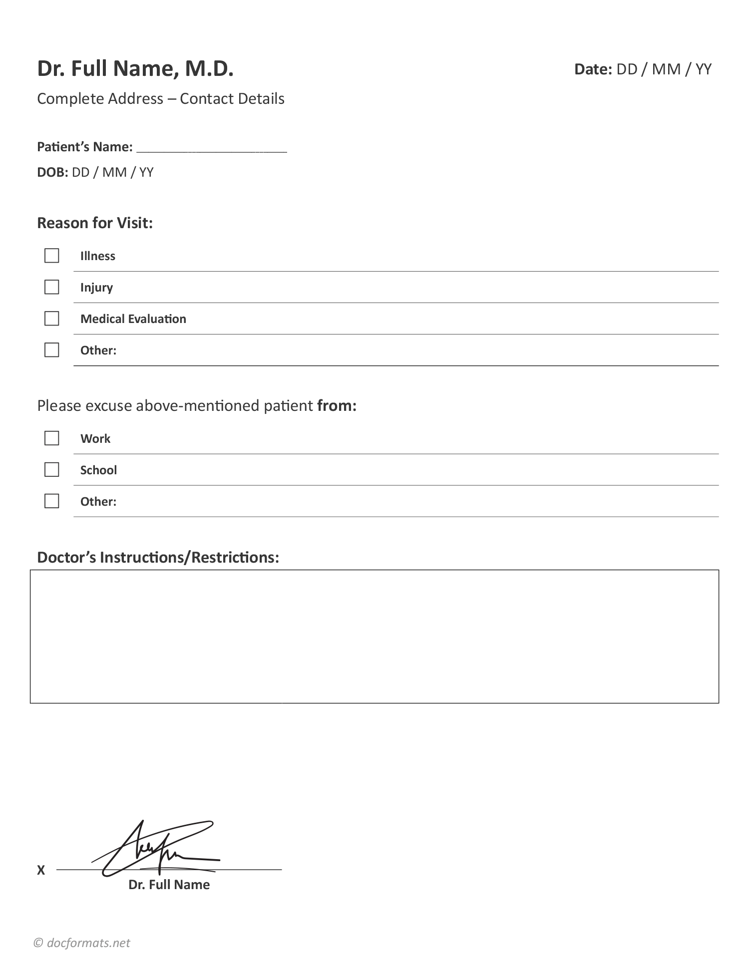 Free Printable Doctors Note For Work