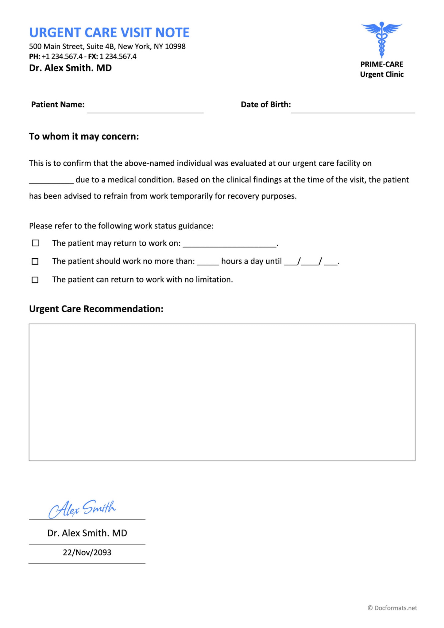 Free Doctor Note Templates (for Work and School) - DocFormats