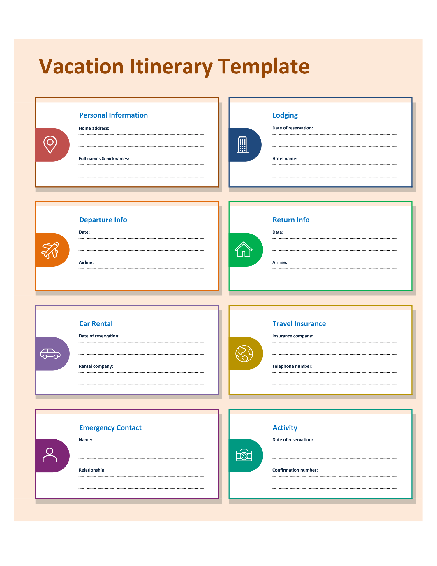 Vacation Itinerary Template - Excel, Google Sheets