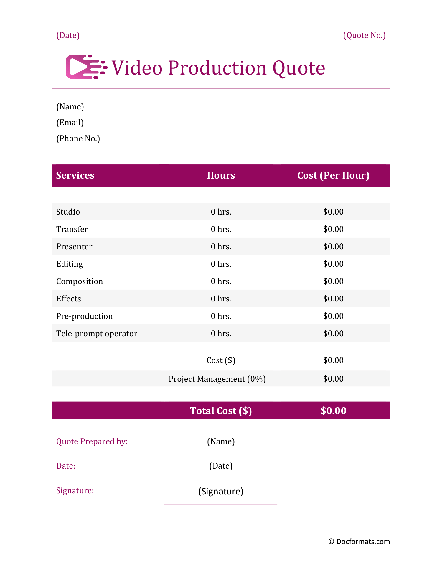 Video Production Quote Template - Word, Google Docs, Excel, Google Sheets, PDF