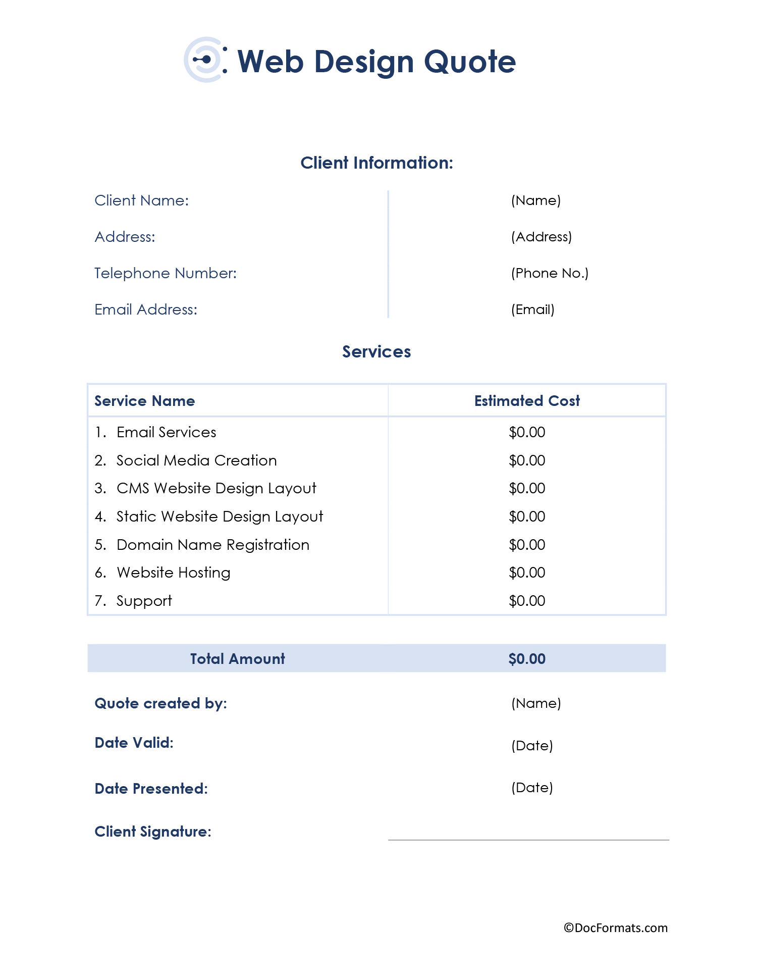 Web Design Quote Template - Word, Google Docs, PDF, Excel, Google Sheets