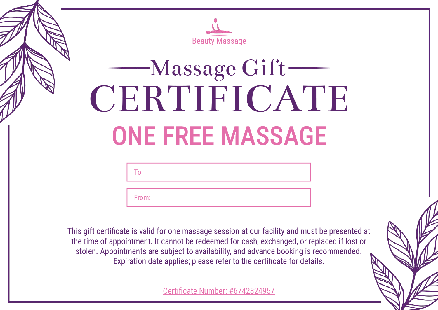 Elegant Style Massage Gift Certificate Template - Google Slides, PowerPoint, Adobe Illustrator