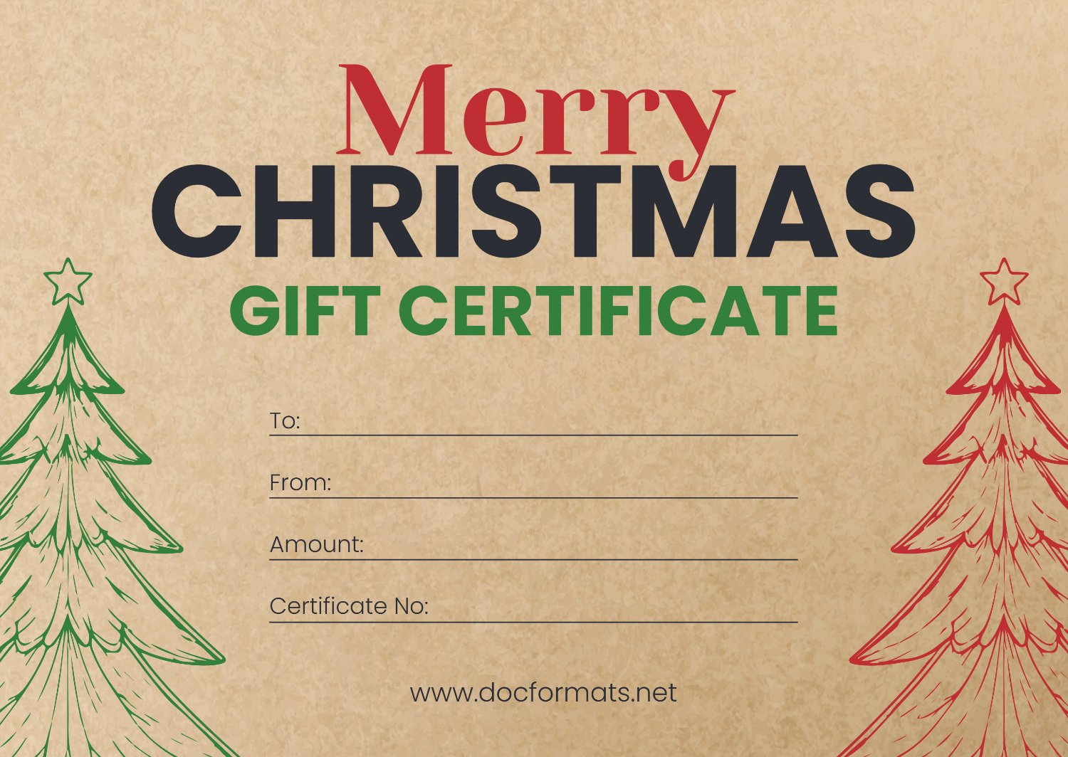 Kraft Style Christmas Gift Certificate Template - Google Docs, Word, Adobe Illustrator