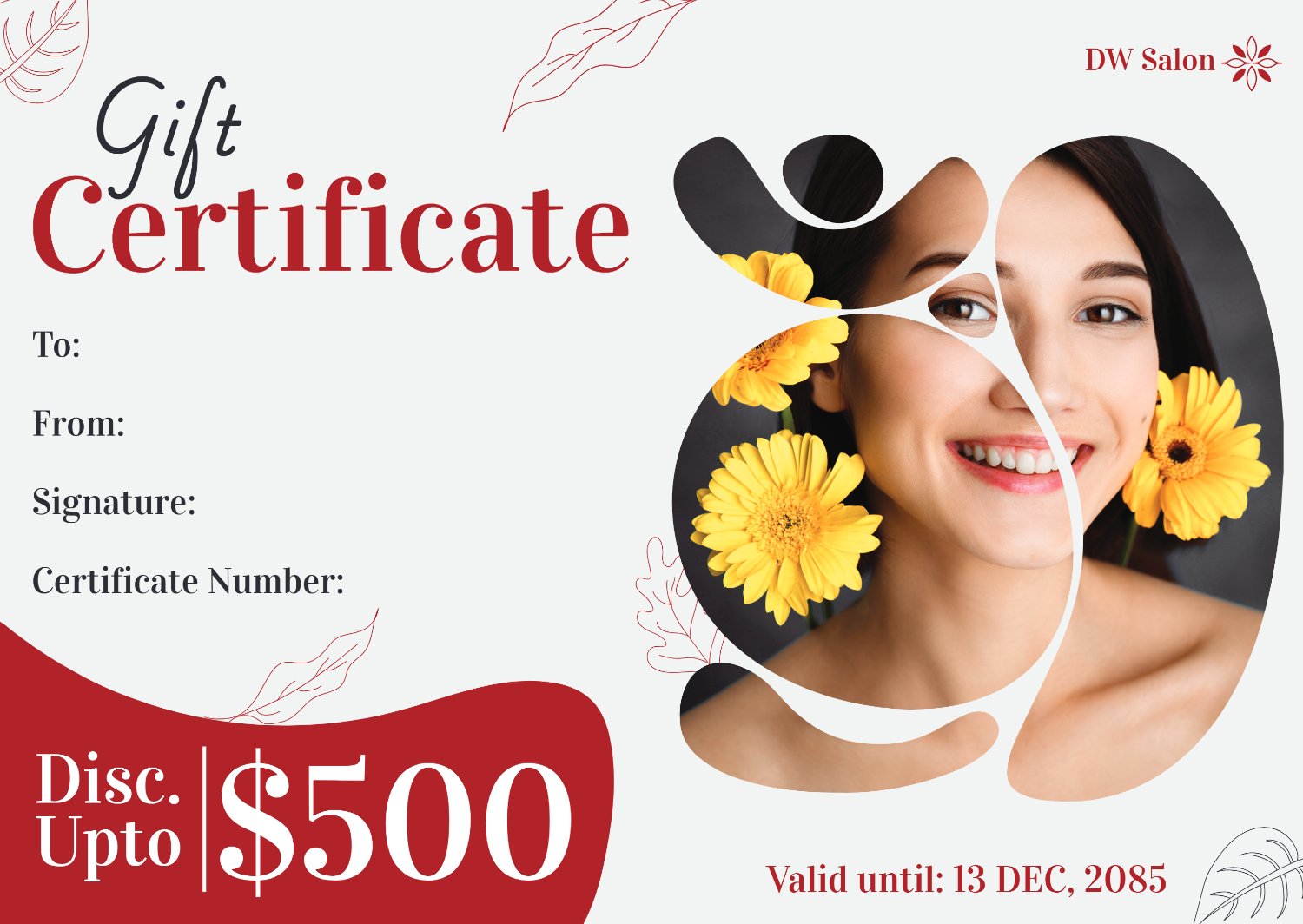 Red and White Spa Gift Certificate Template - - Google Slides, PowerPoint, Adobe Illustrator