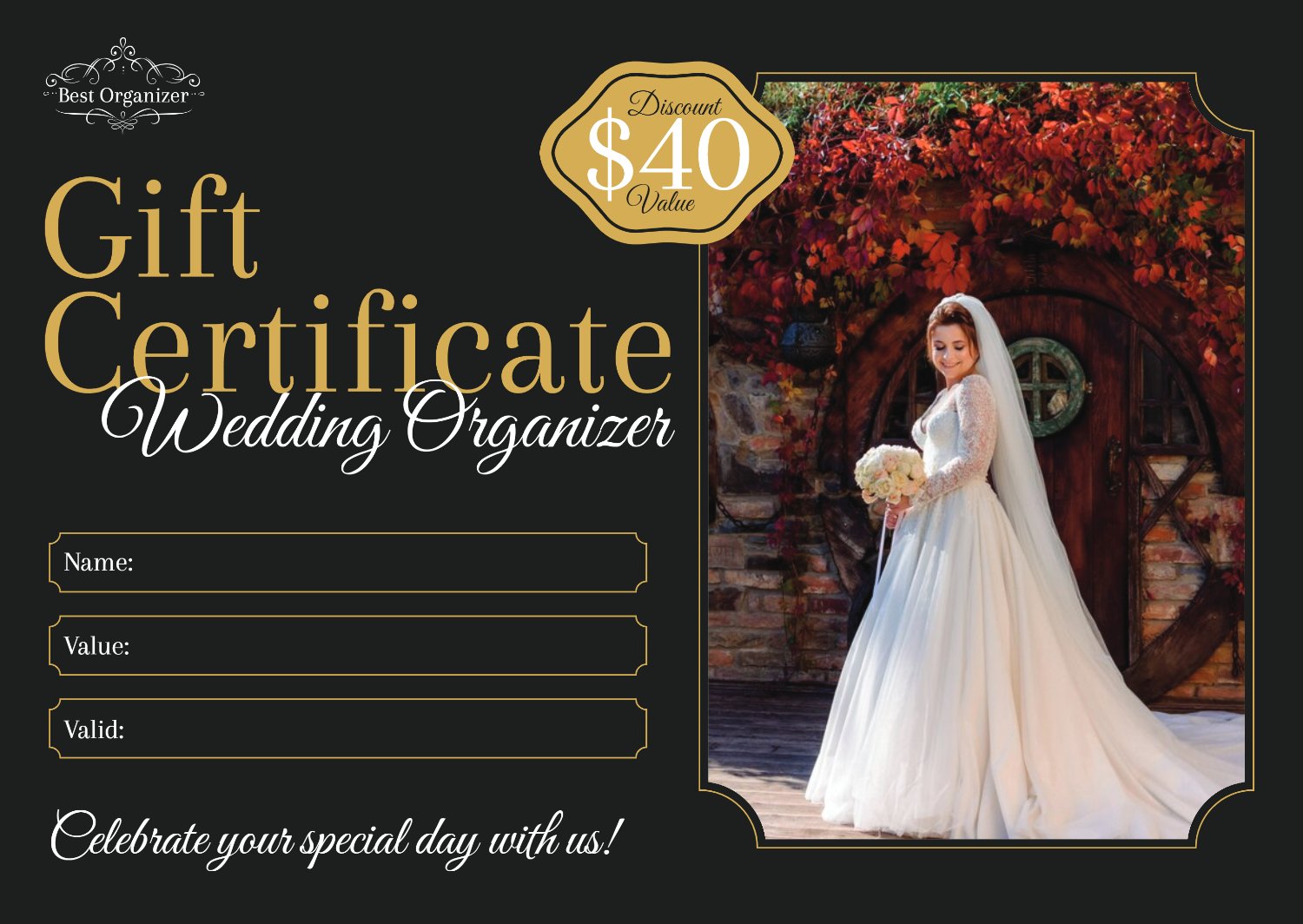 Wedding Organizer Gift Certificate Template - Google Docs, Word, Adobe Illustrator