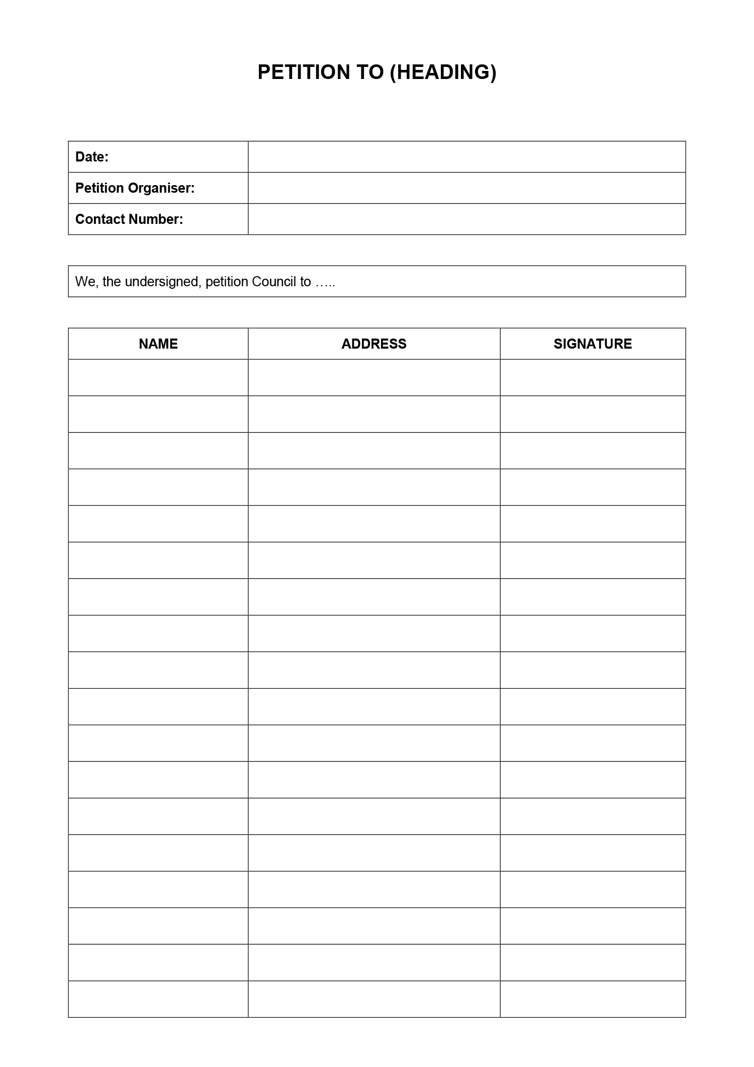 Petition Form Template