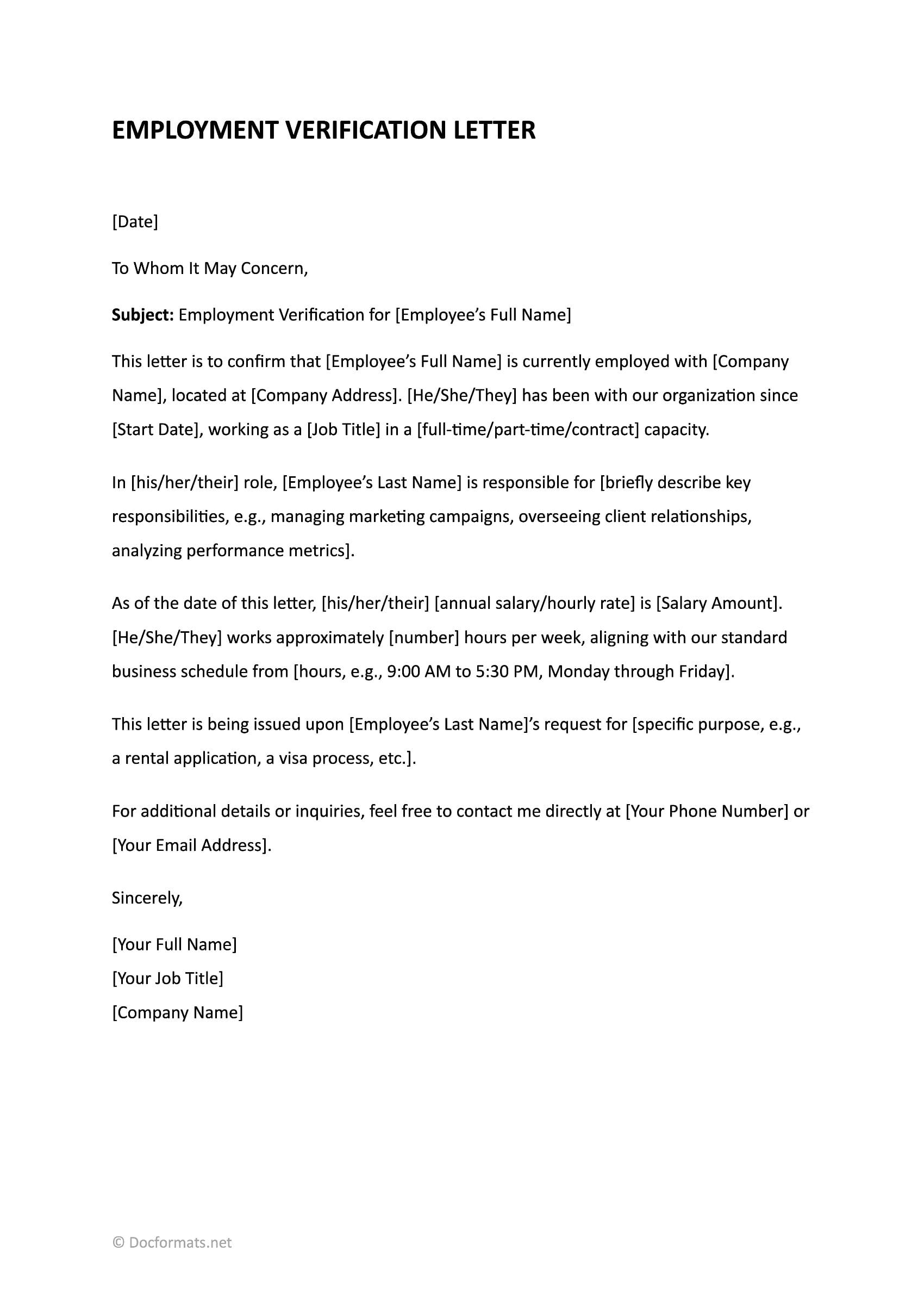 Employment Verification Letter - Google Docs, Word, and PDF 01