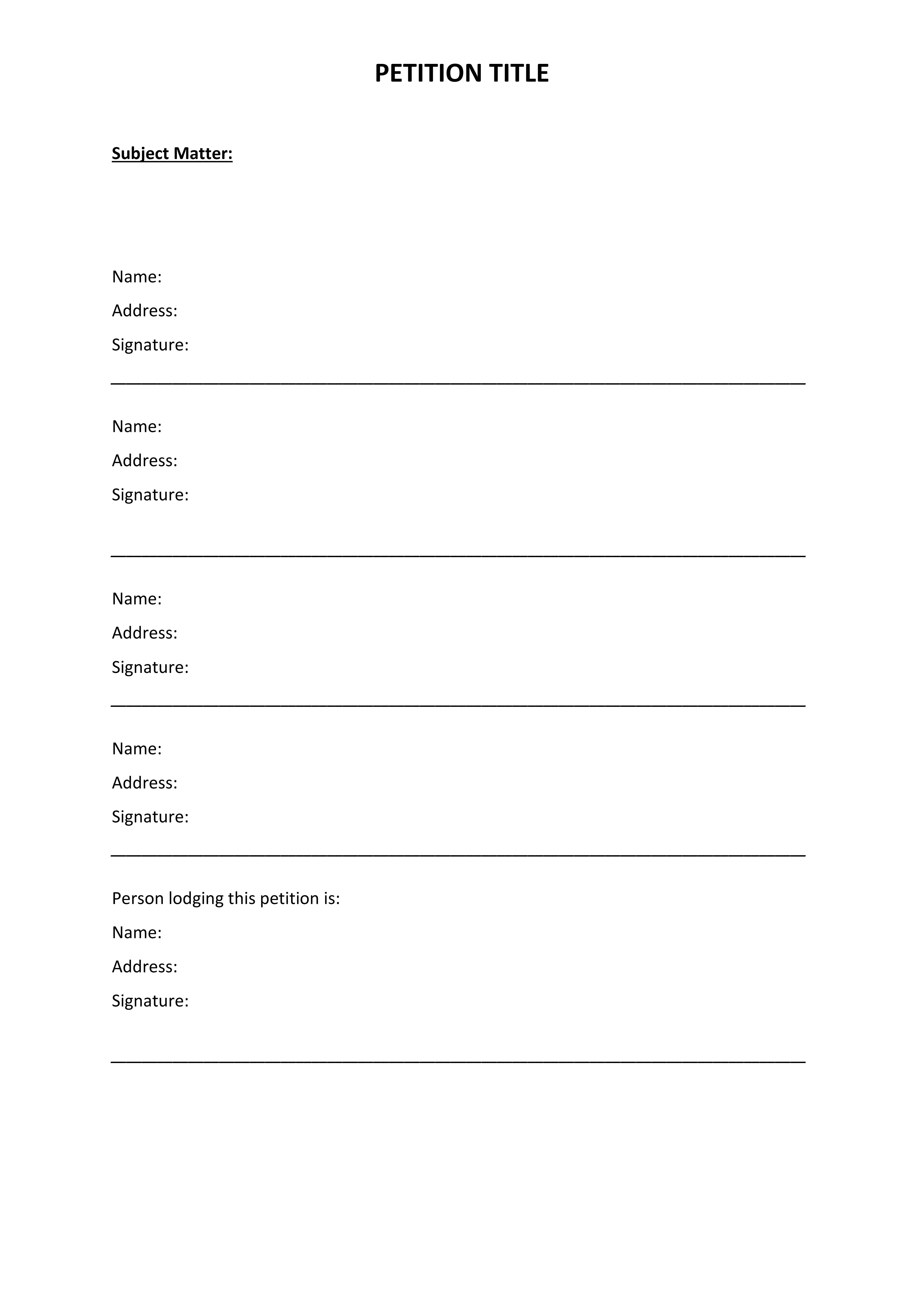 Printable Petition Template - Word - Page 02