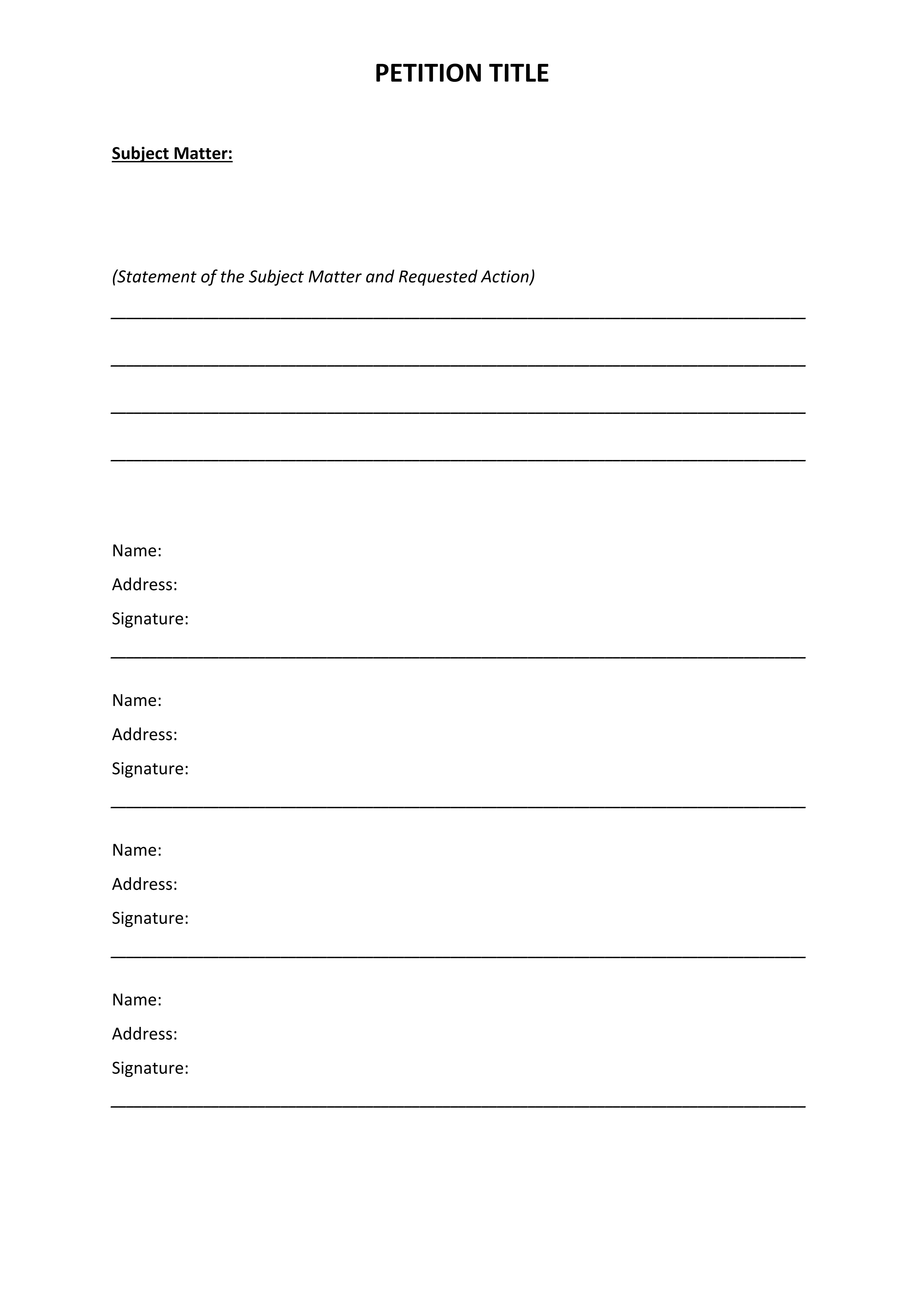 Printable Petition Template - Word