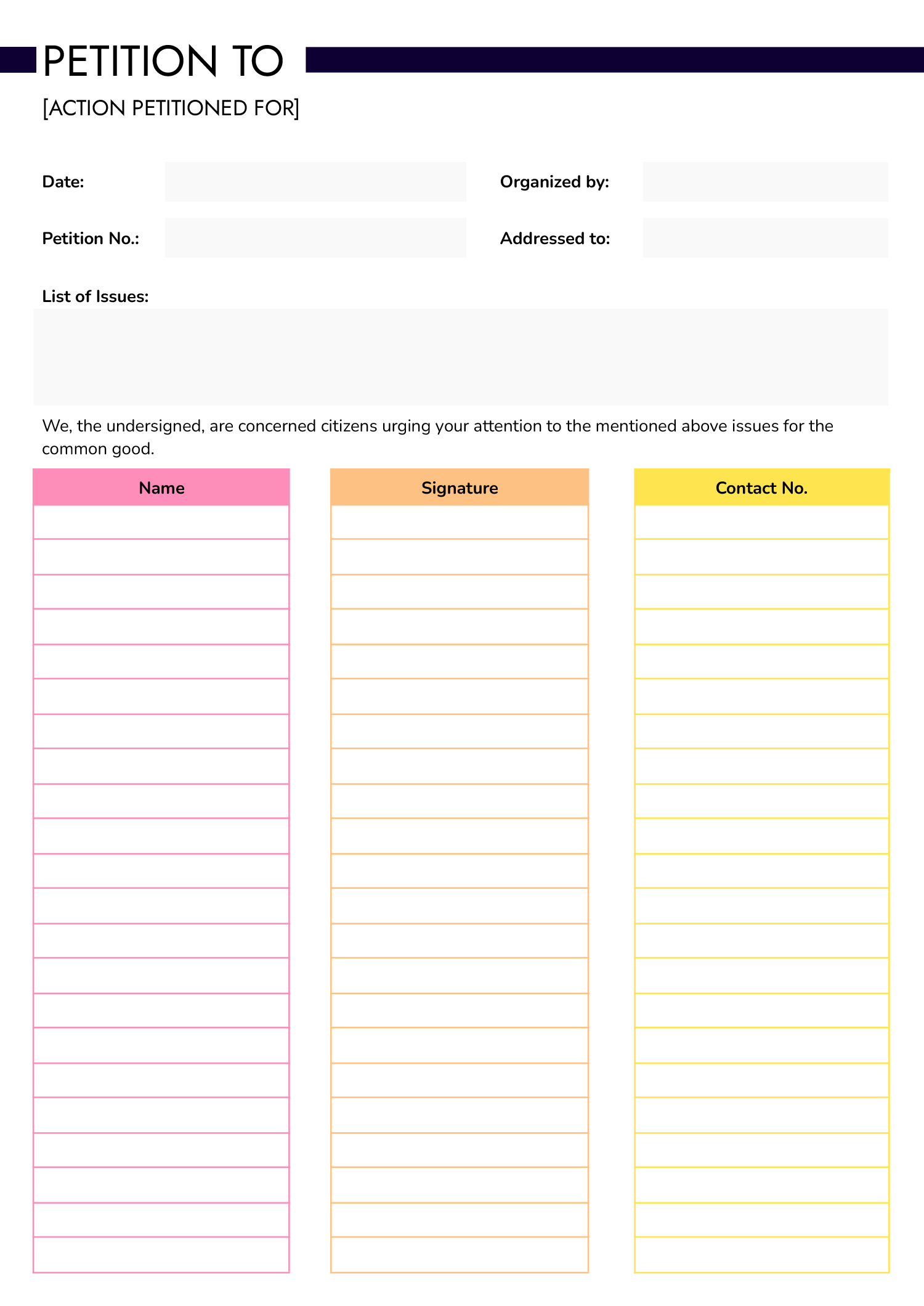 Sign the Petition Template - Google Docs, Word