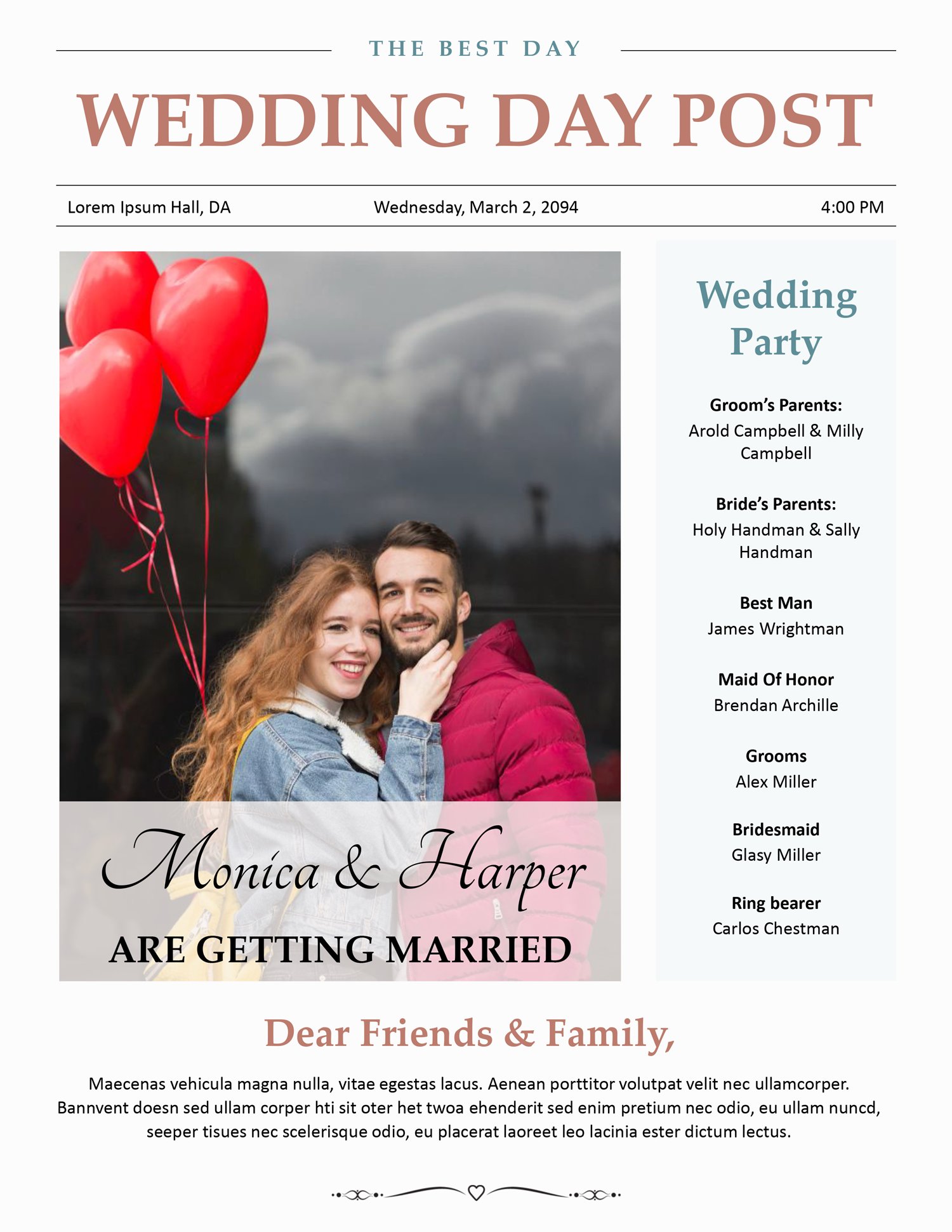 8.5×11 US Letter Wedding Newspaper Template - Google Slides, PowerPoint