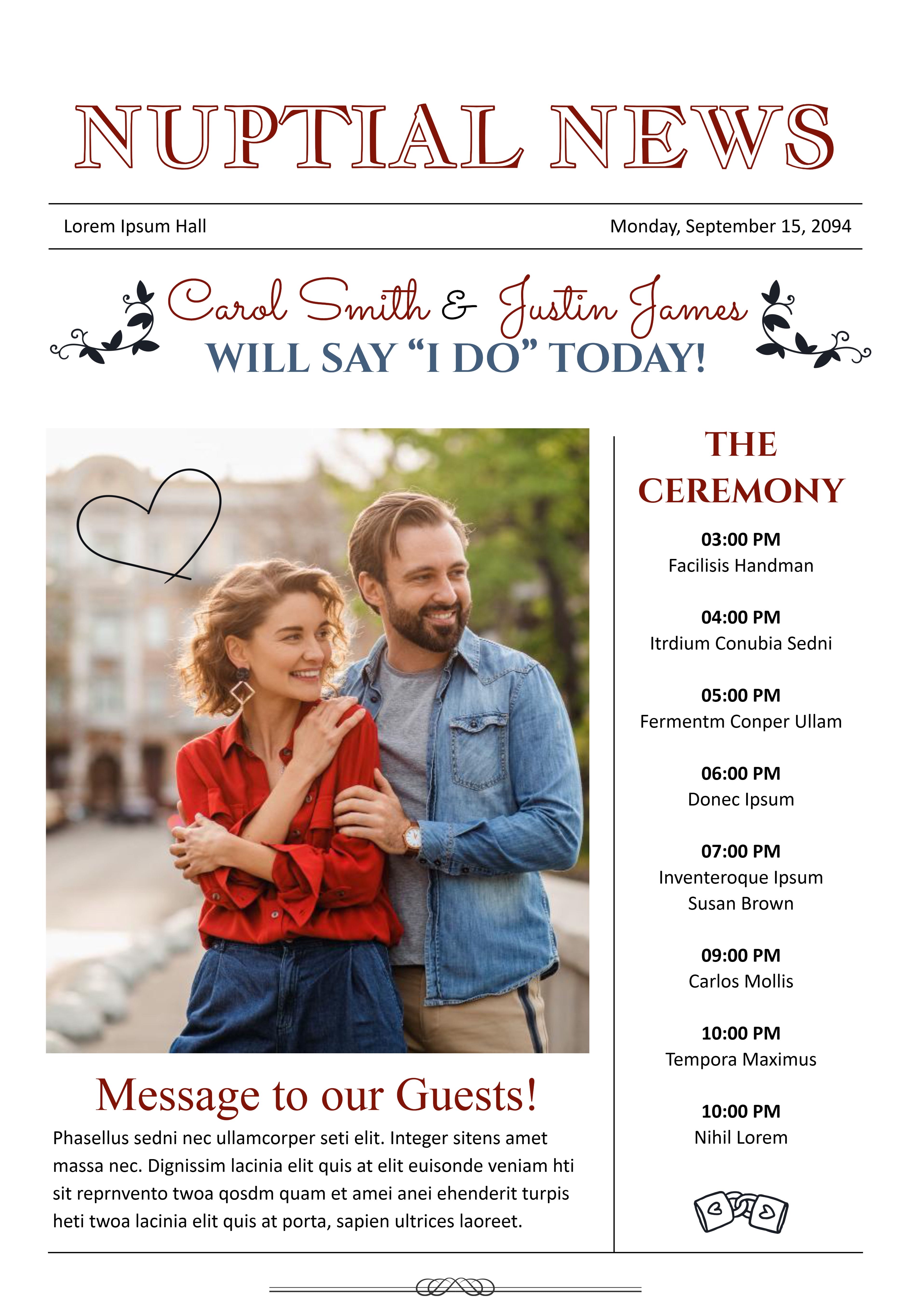 A4 Minimal Wedding Newspaper Template - Google Slides, PowerPoint