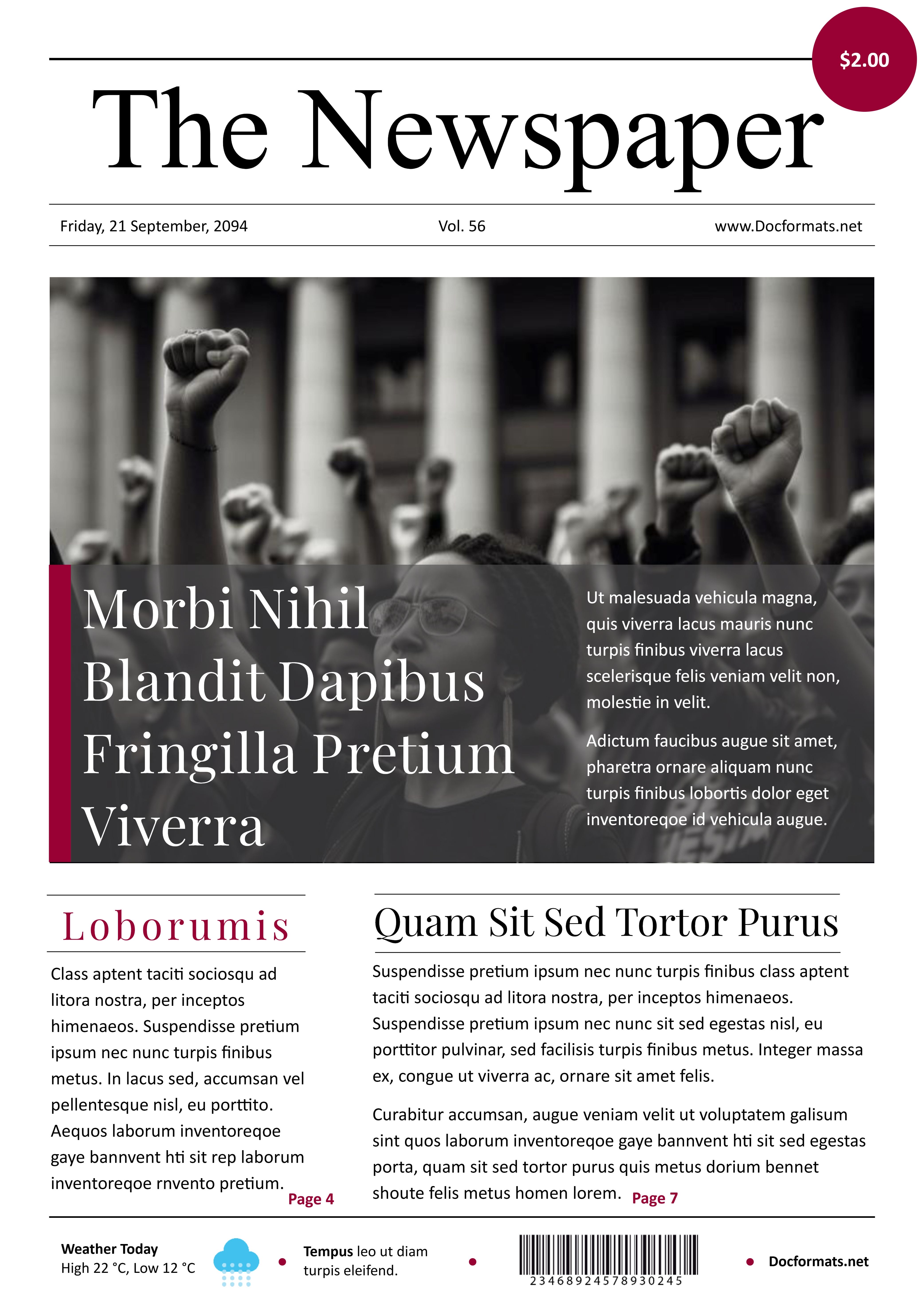 Black and White Modern Newspaper Template - Google Docs, Word