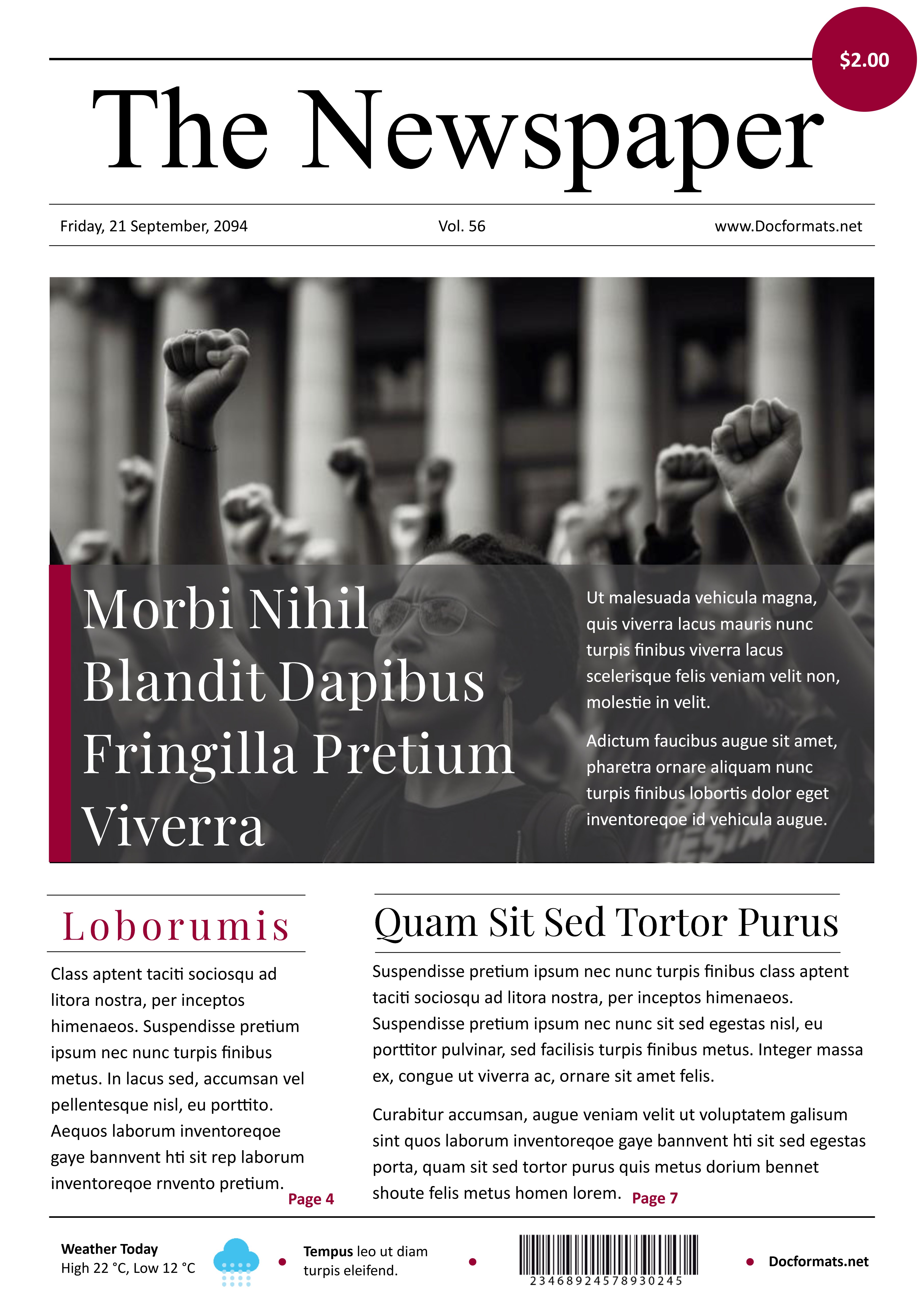 Black and White Modern Newspaper Template - Google Docs, Word