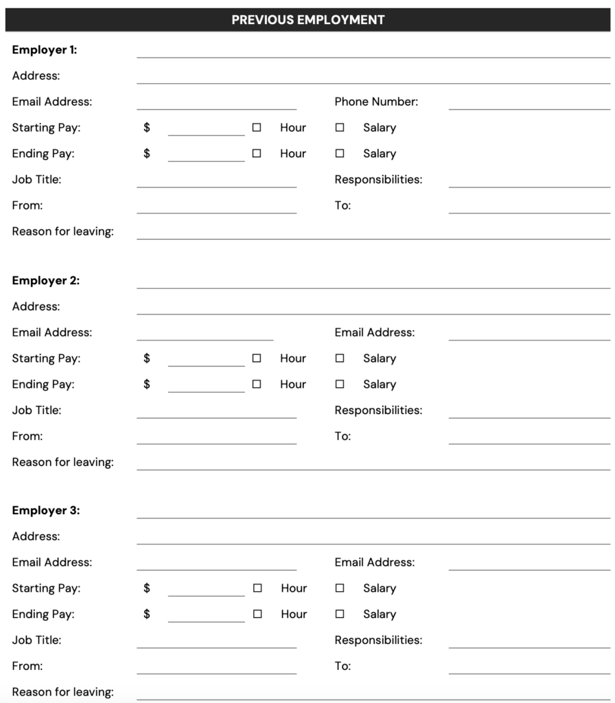 5. Previous Employment