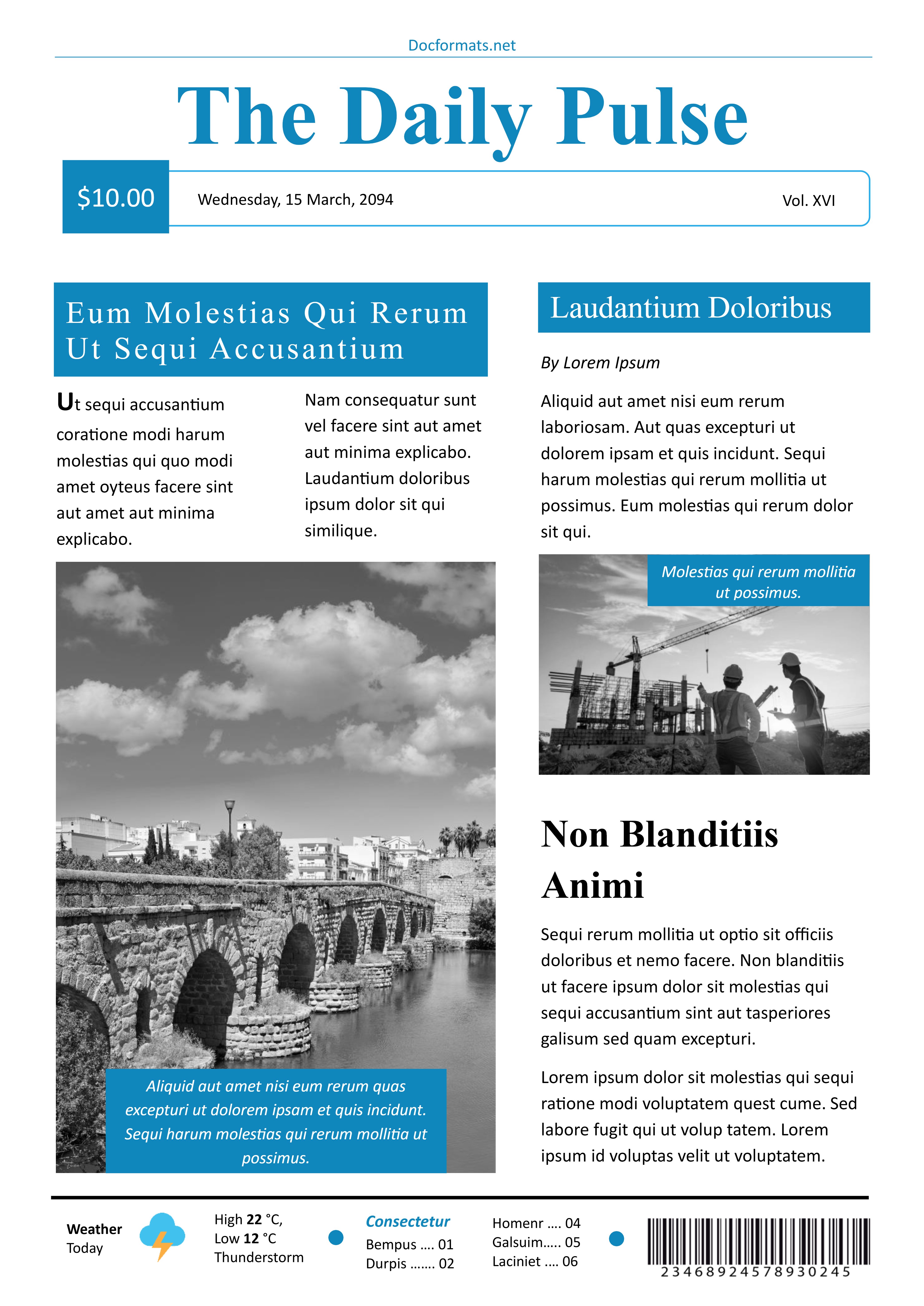 Daily News Newspaper Template - Google Docs, Word