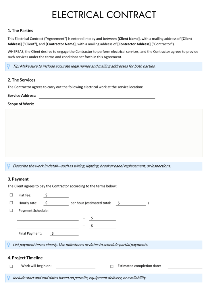 Free Electrical Contract Template (Word | Google Docs)