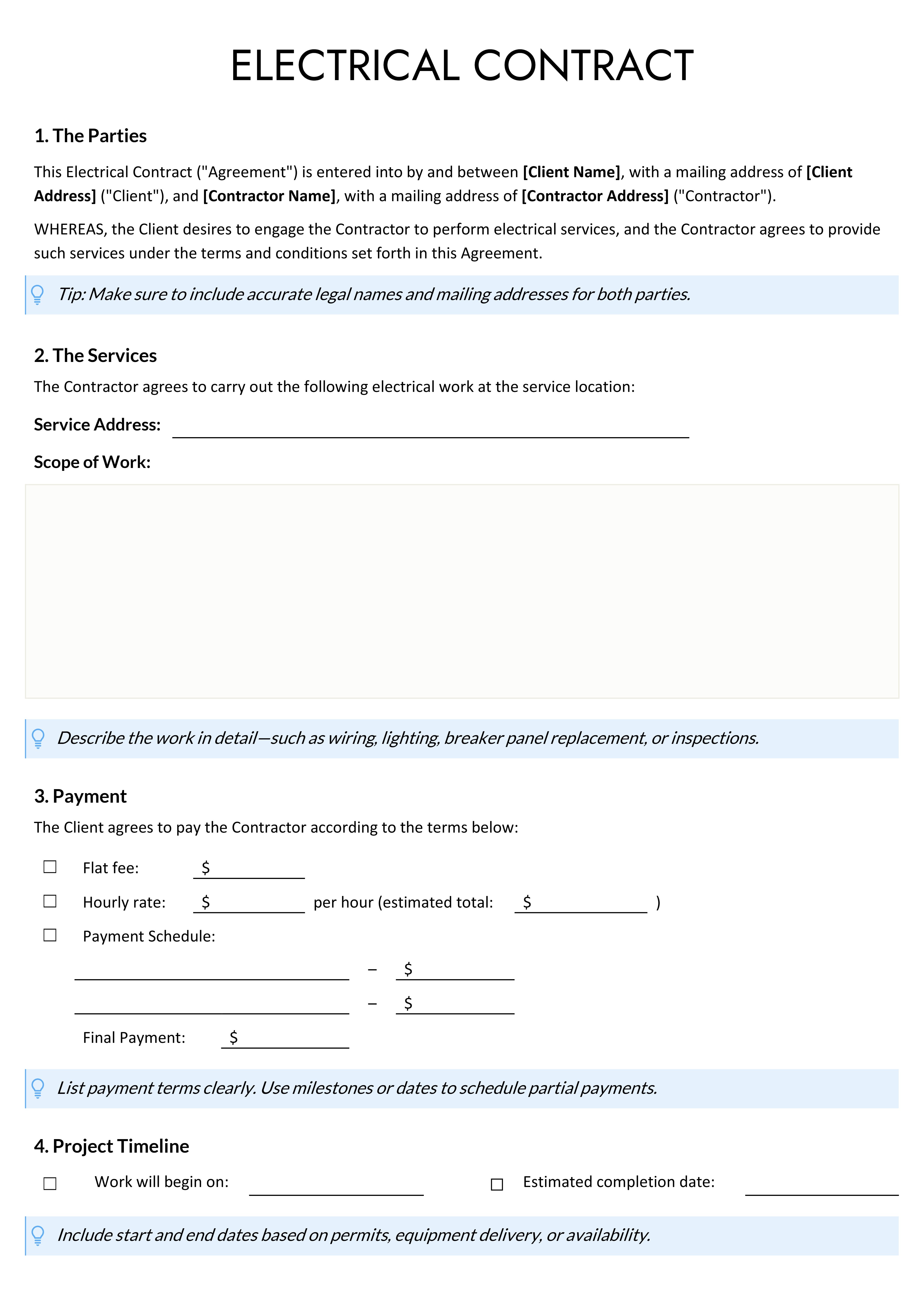 Electrical Contract Template - Google Docs, Word