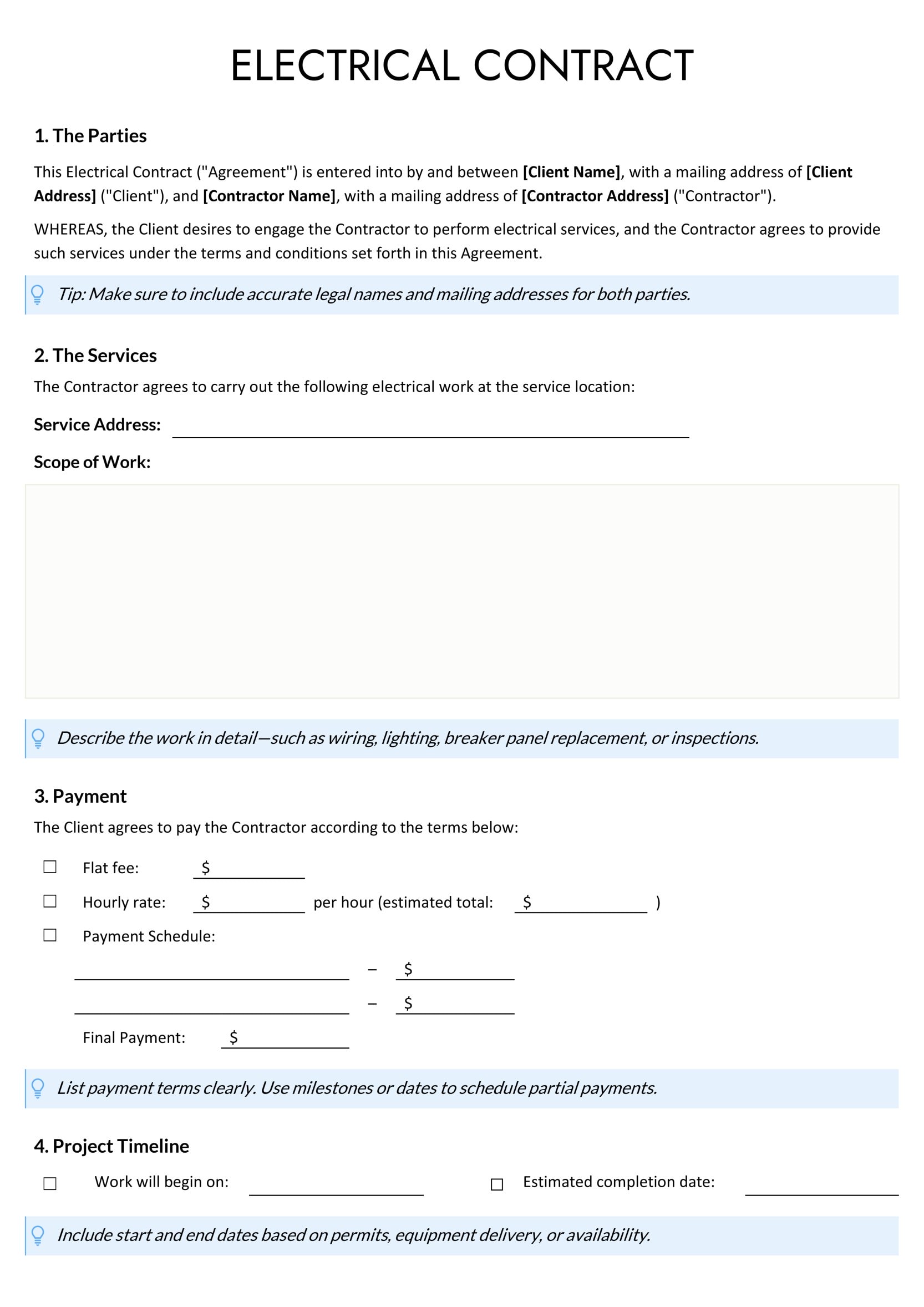 Free Electrical Contract Template (Word | Google Docs)