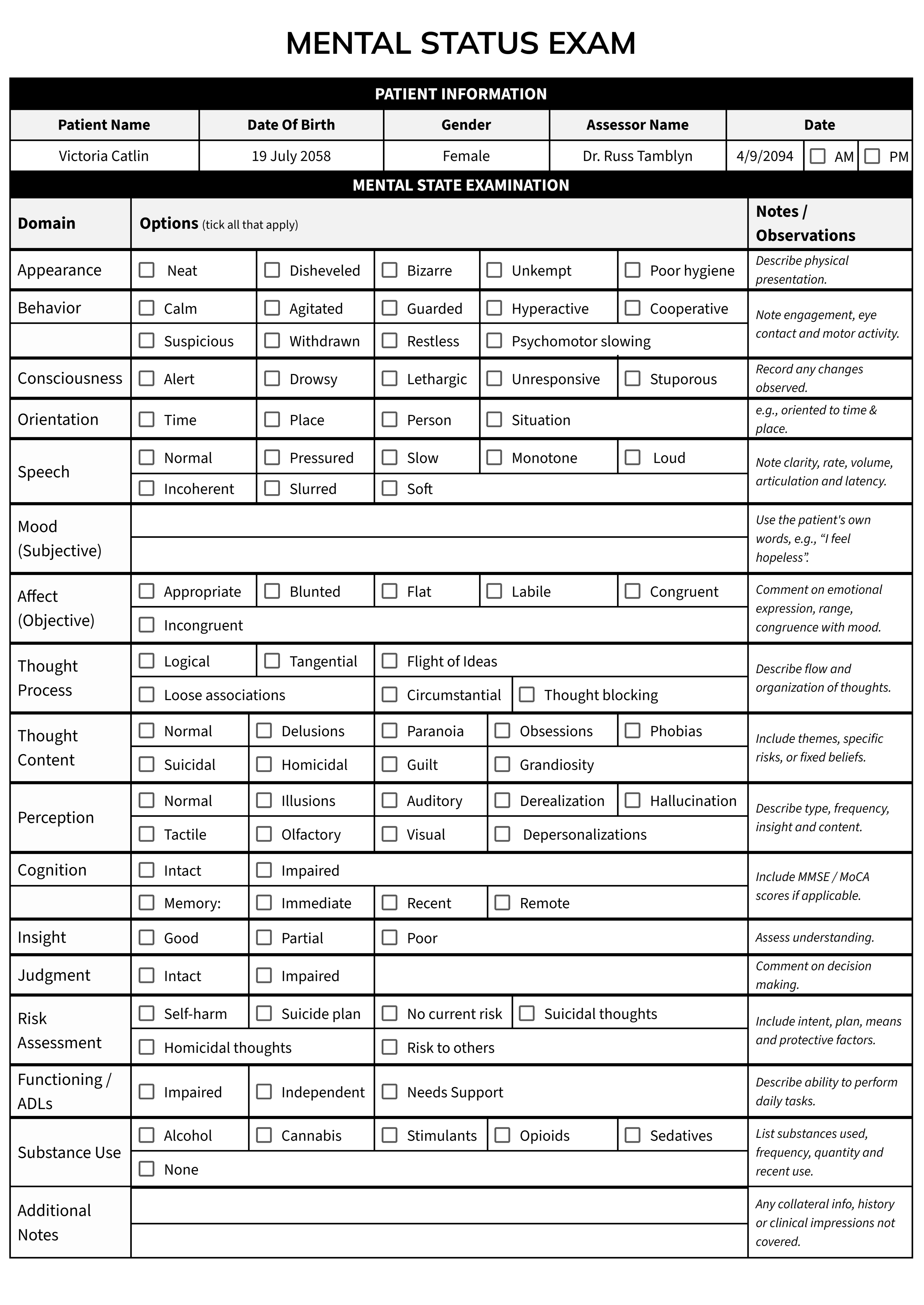 Free Mental Status Exam Template (Word | Google Docs | PDF)