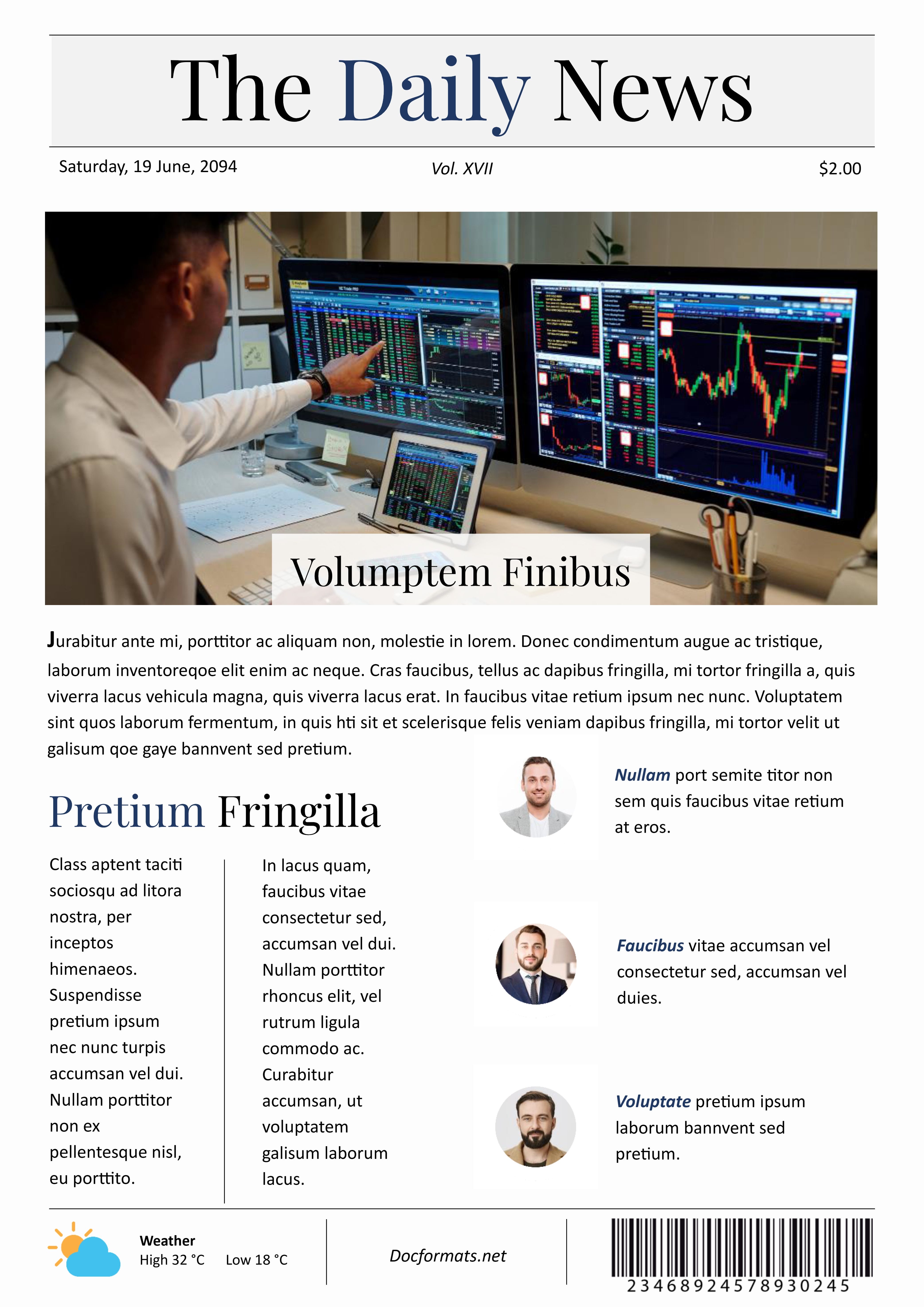 Newspaper Page Layout Template - Google Docs, Word