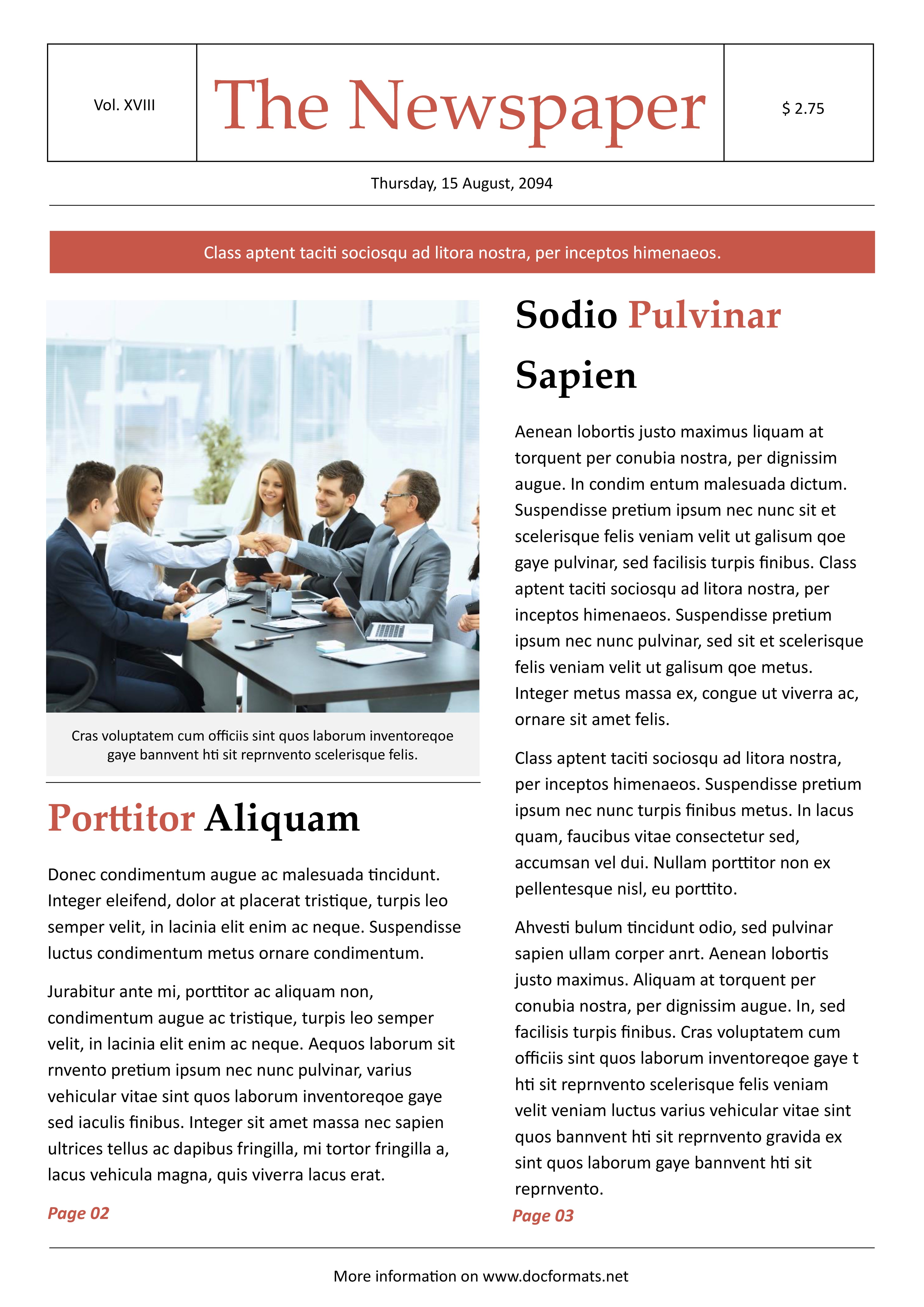 Simple Business Newspaper Template - Google Docs, Word