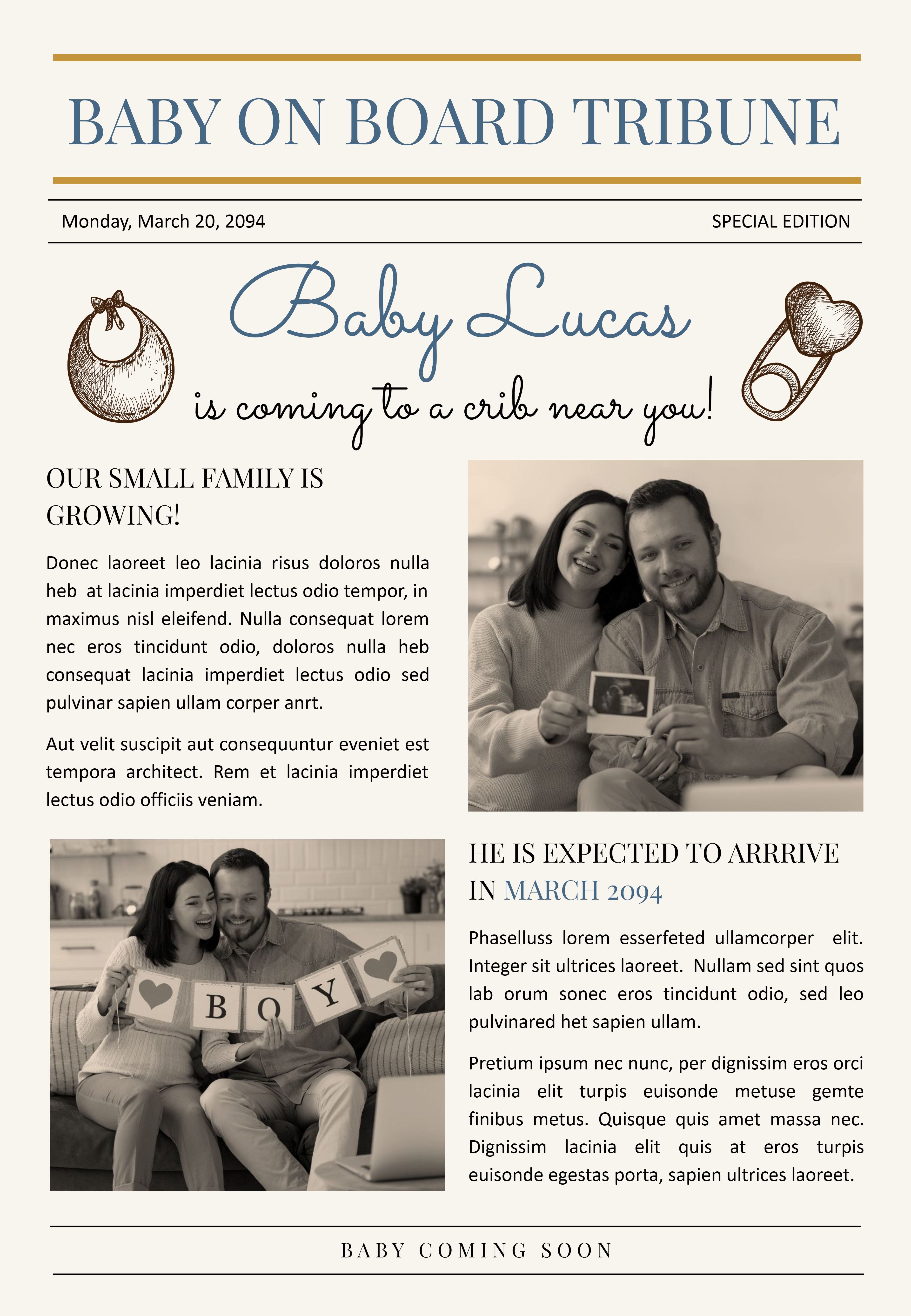 Vintage Newspaper Baby Announcement Template - Google Slides, PowerPoint