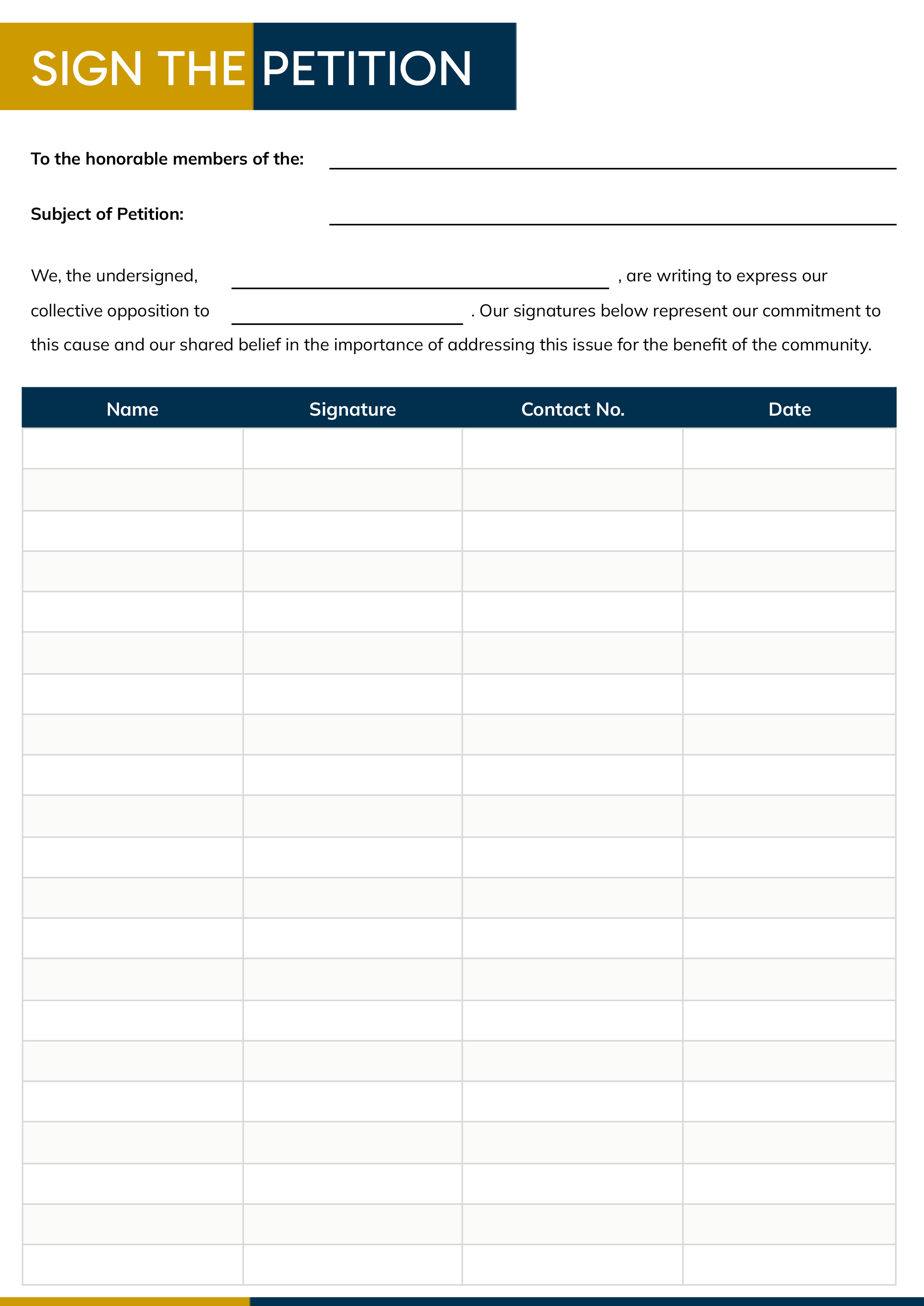 Blank Petition Sheet Template - Google Docs, Word