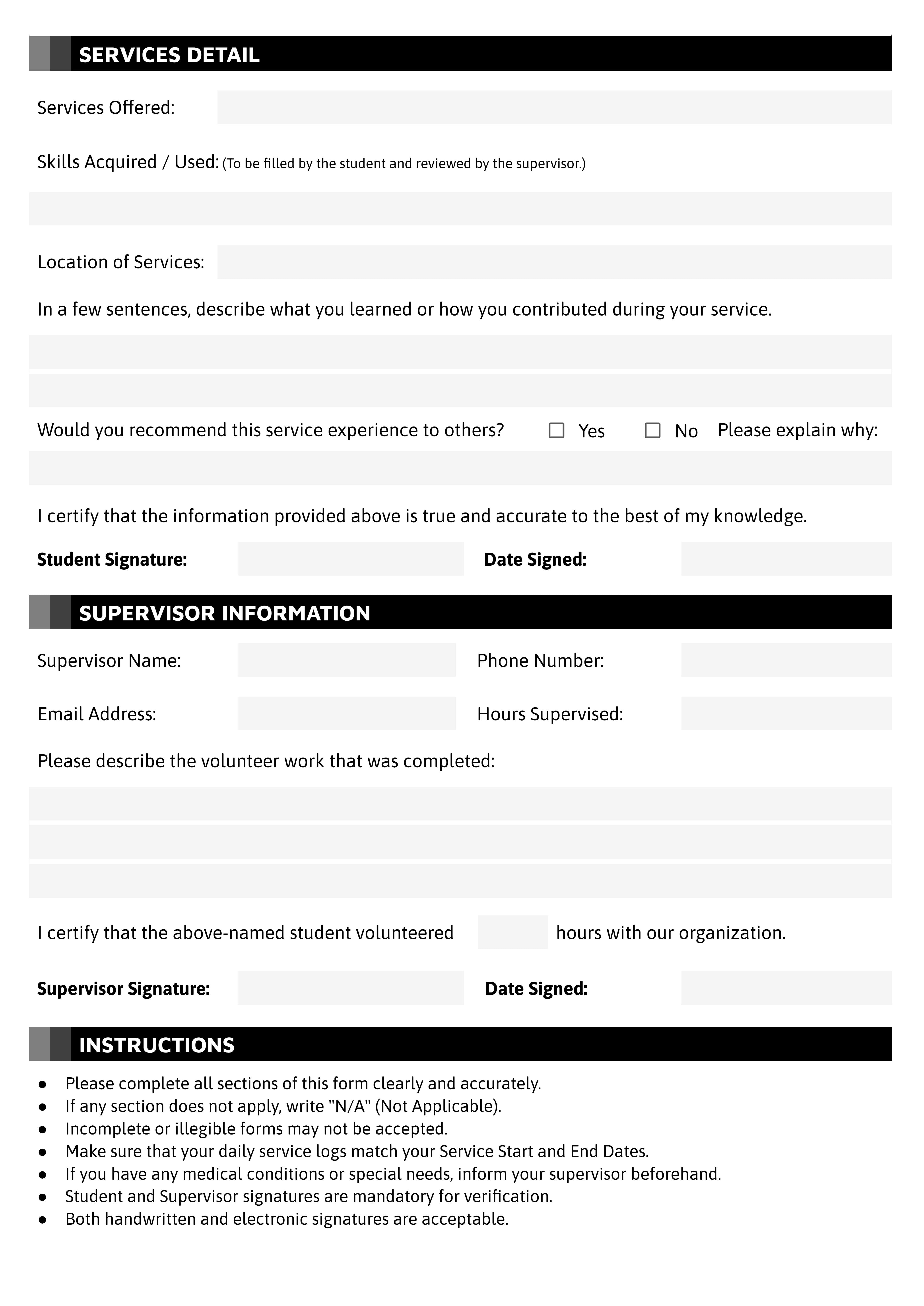 Community Service Form for Students - Google Docs, Word - Page 02