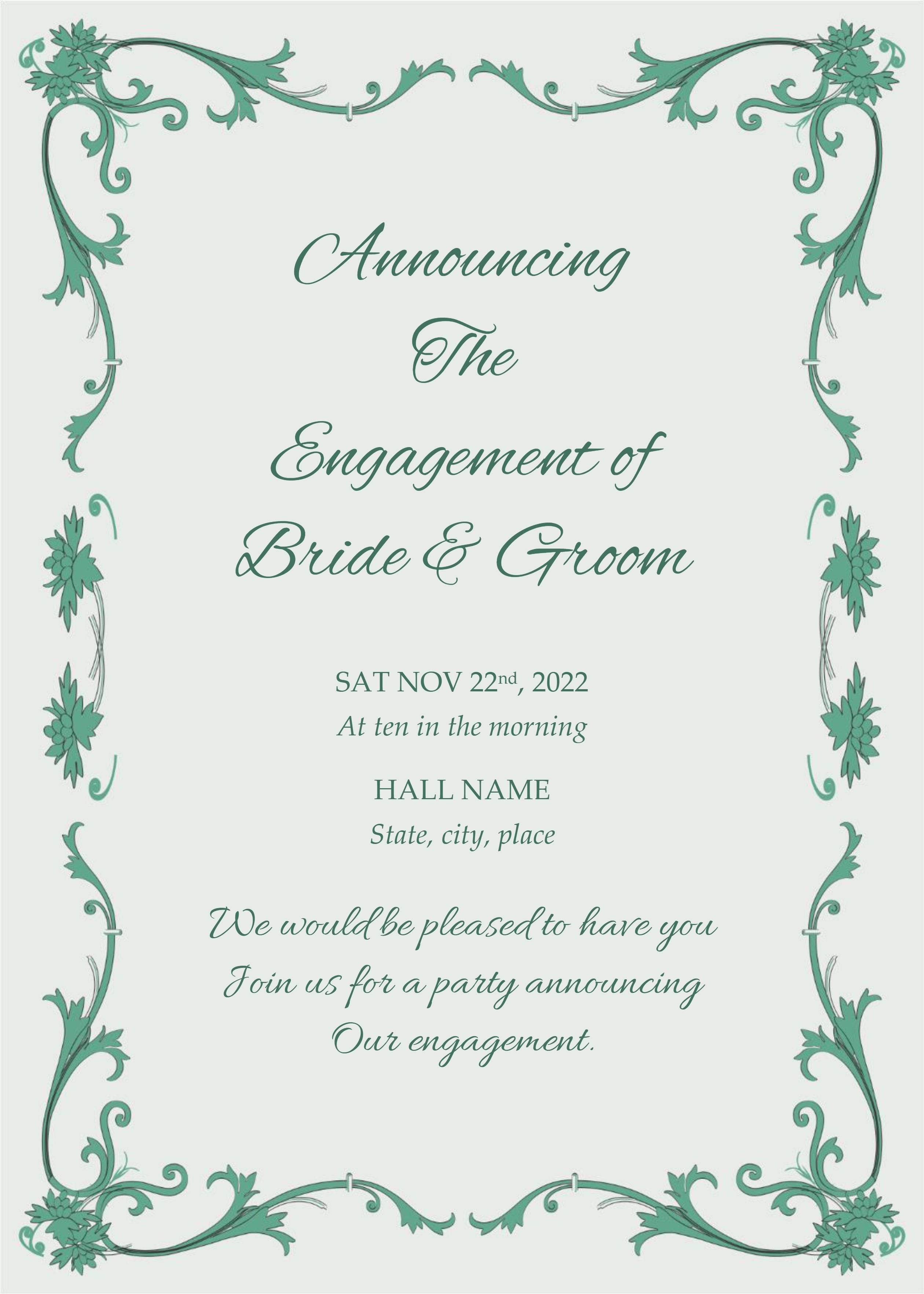 Engagement Announcement Template (mint, 1726) - Word