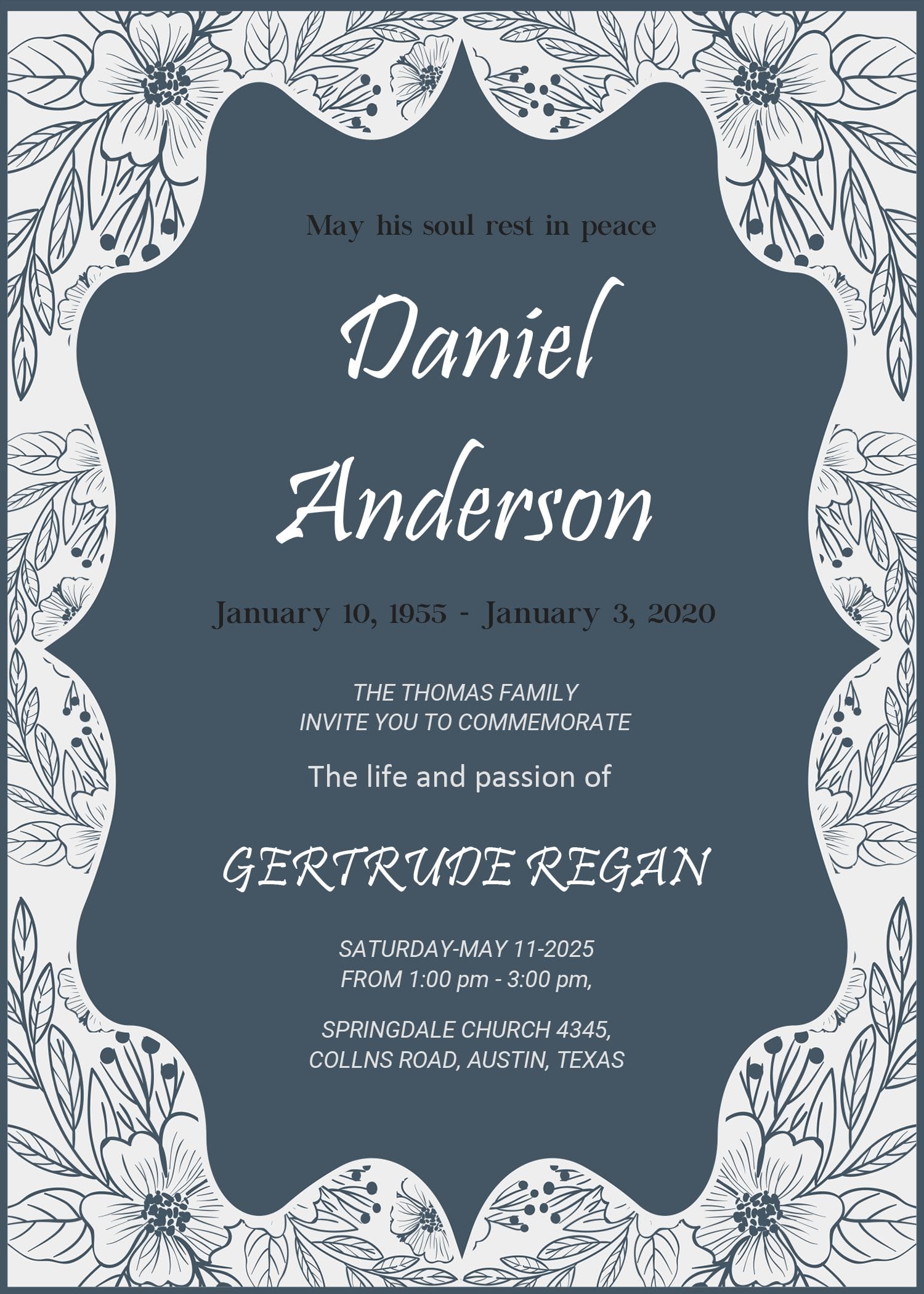 Funeral Invitation Template (Blue, 1562) - Word