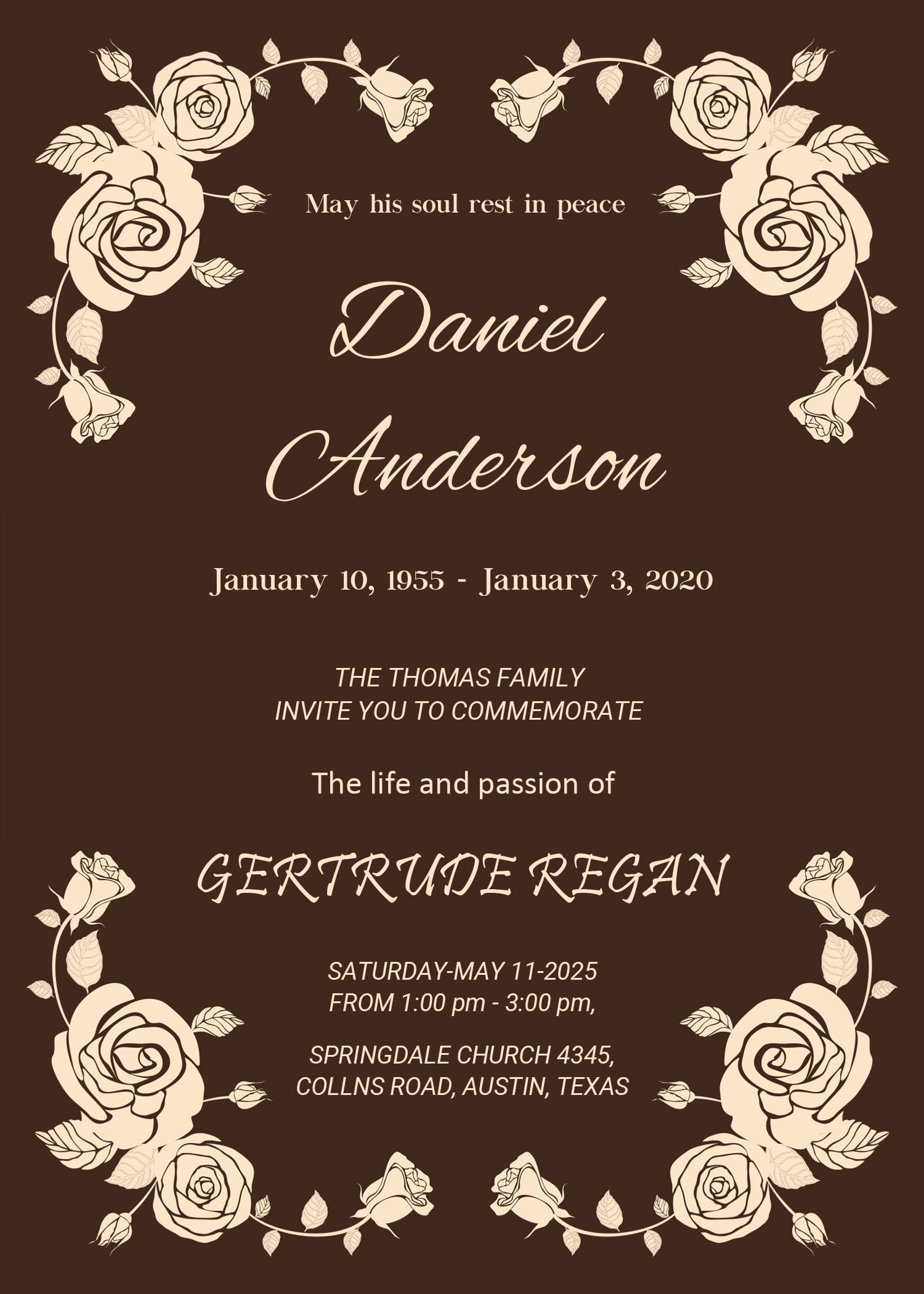 Funeral Invitation Template (Brown,1570) - Word
